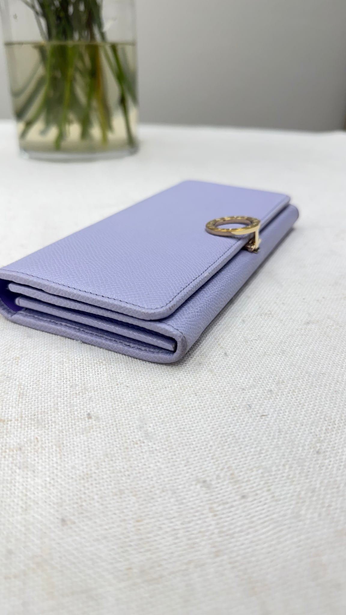 Bvlgari Lilac Pebbled Leather Long Wallet