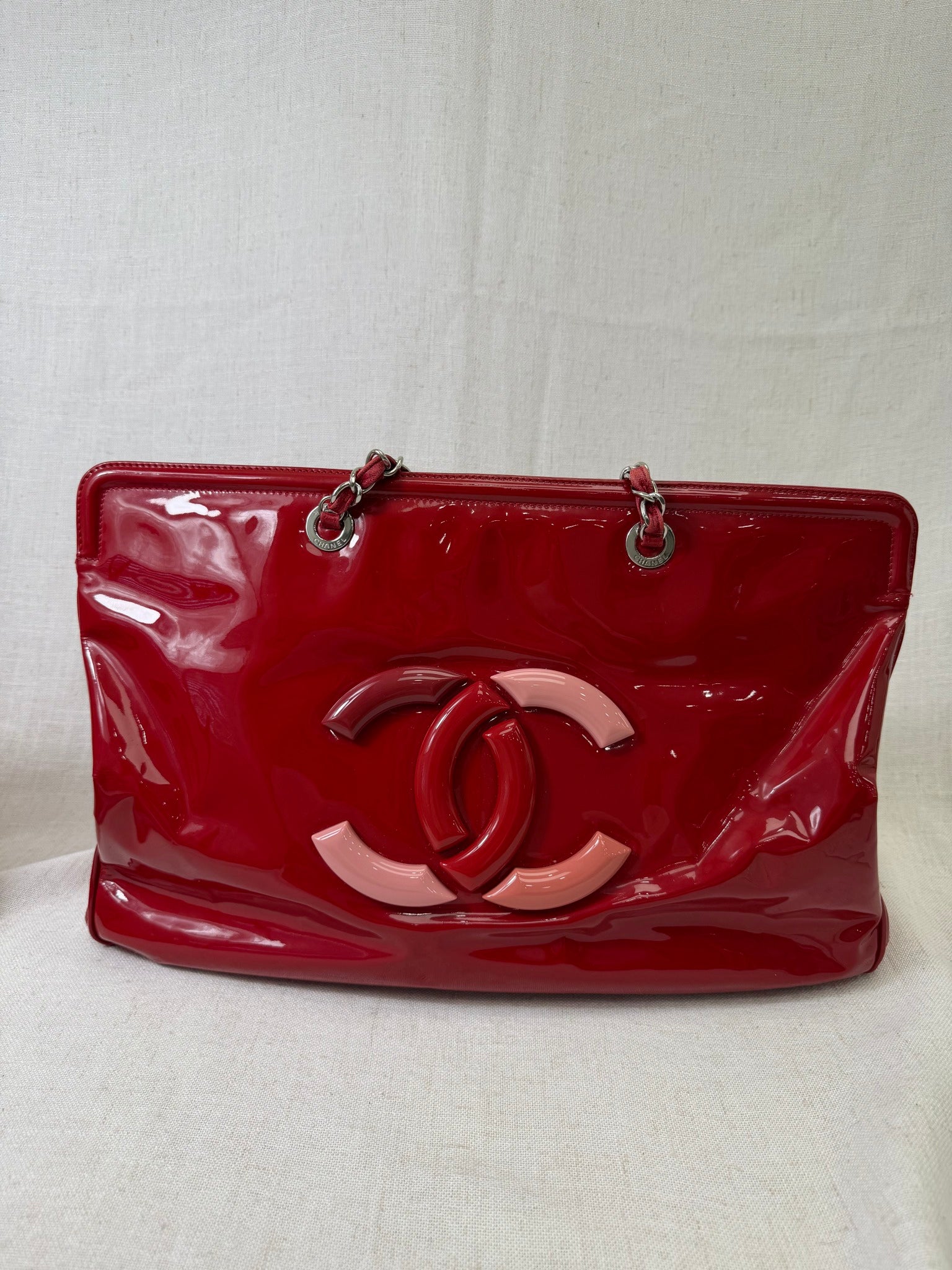 Chanel Red Patent Leather Tote Bag