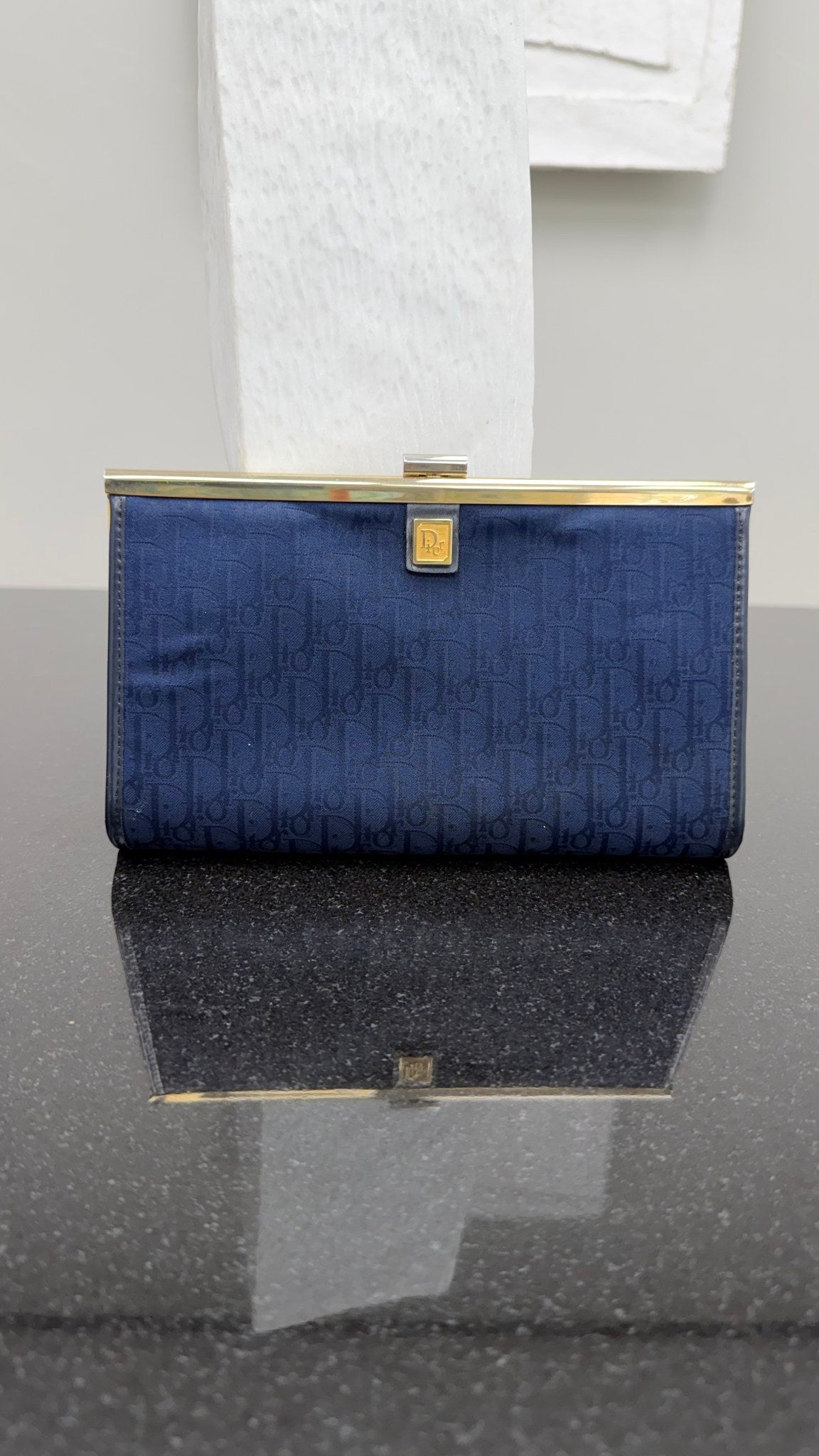 Christian Dior Vintage Blue Oblique Canvas Clasp Clutch