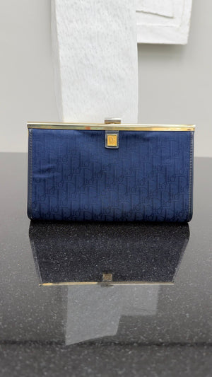 Christian Dior Vintage Blue Oblique Canvas Clasp Clutch