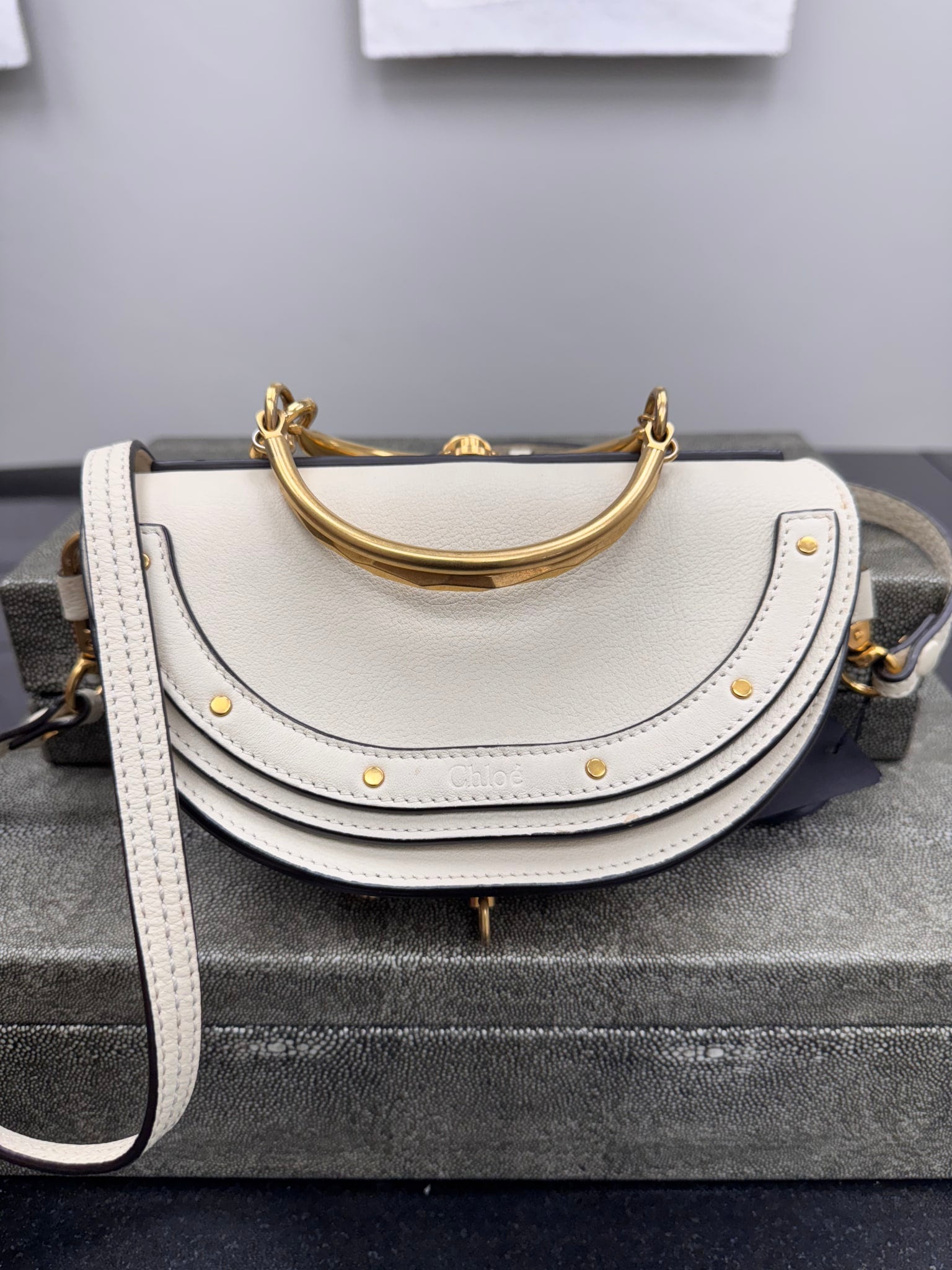Chloe Beige Grained Leather Nile Bracelet 2Way Bag