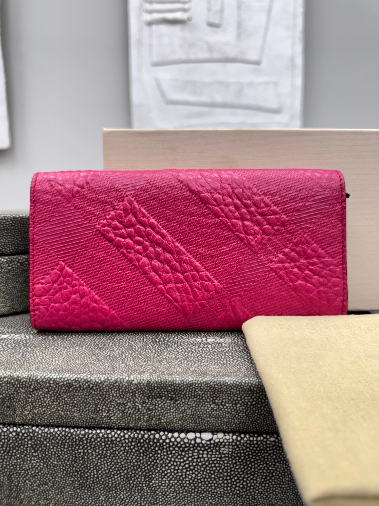 Burberry Pink Embossed Leather Long Wallet
