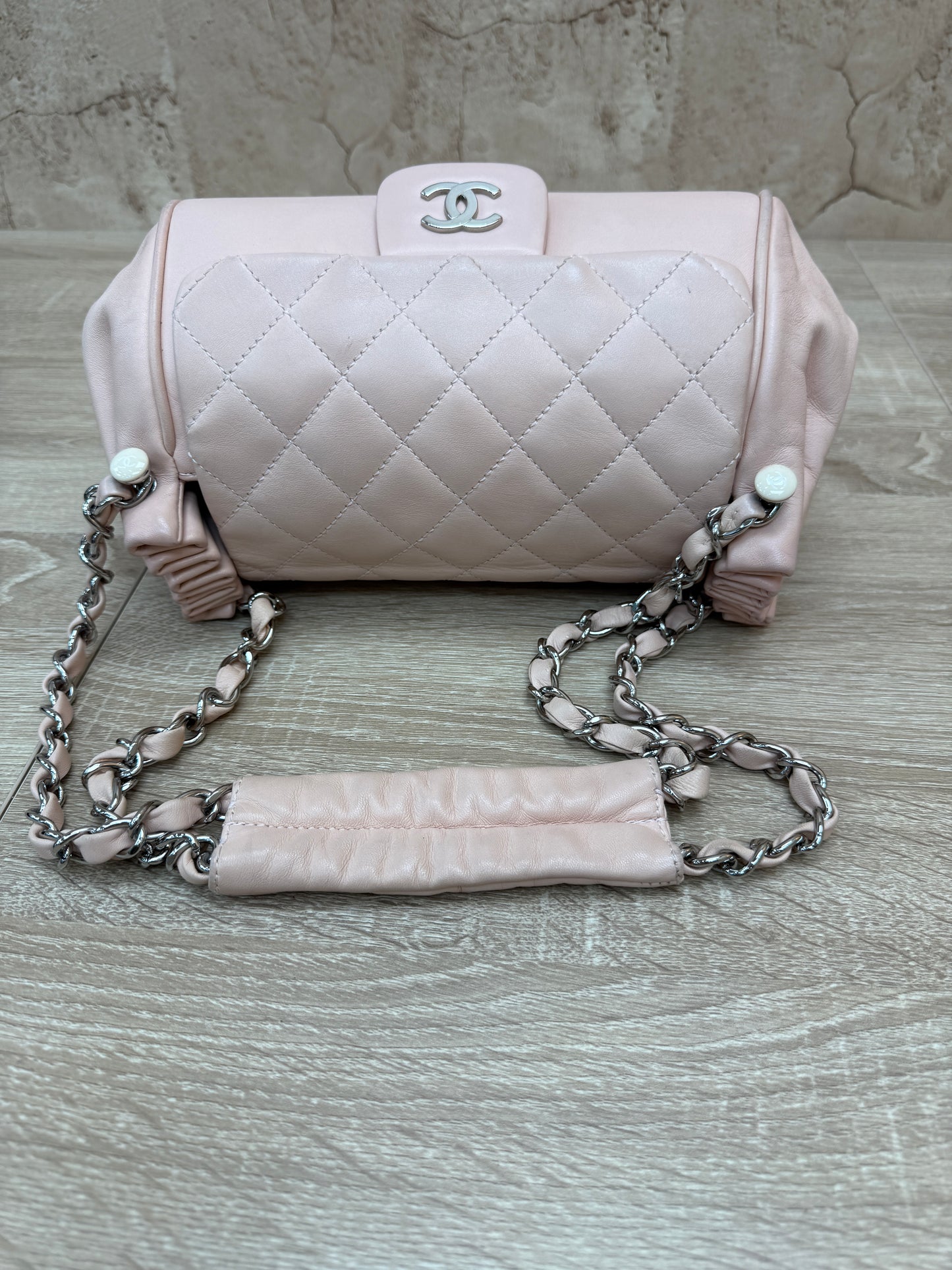 Chanel Pink Calfskin Quilted Accordion Flap Bag