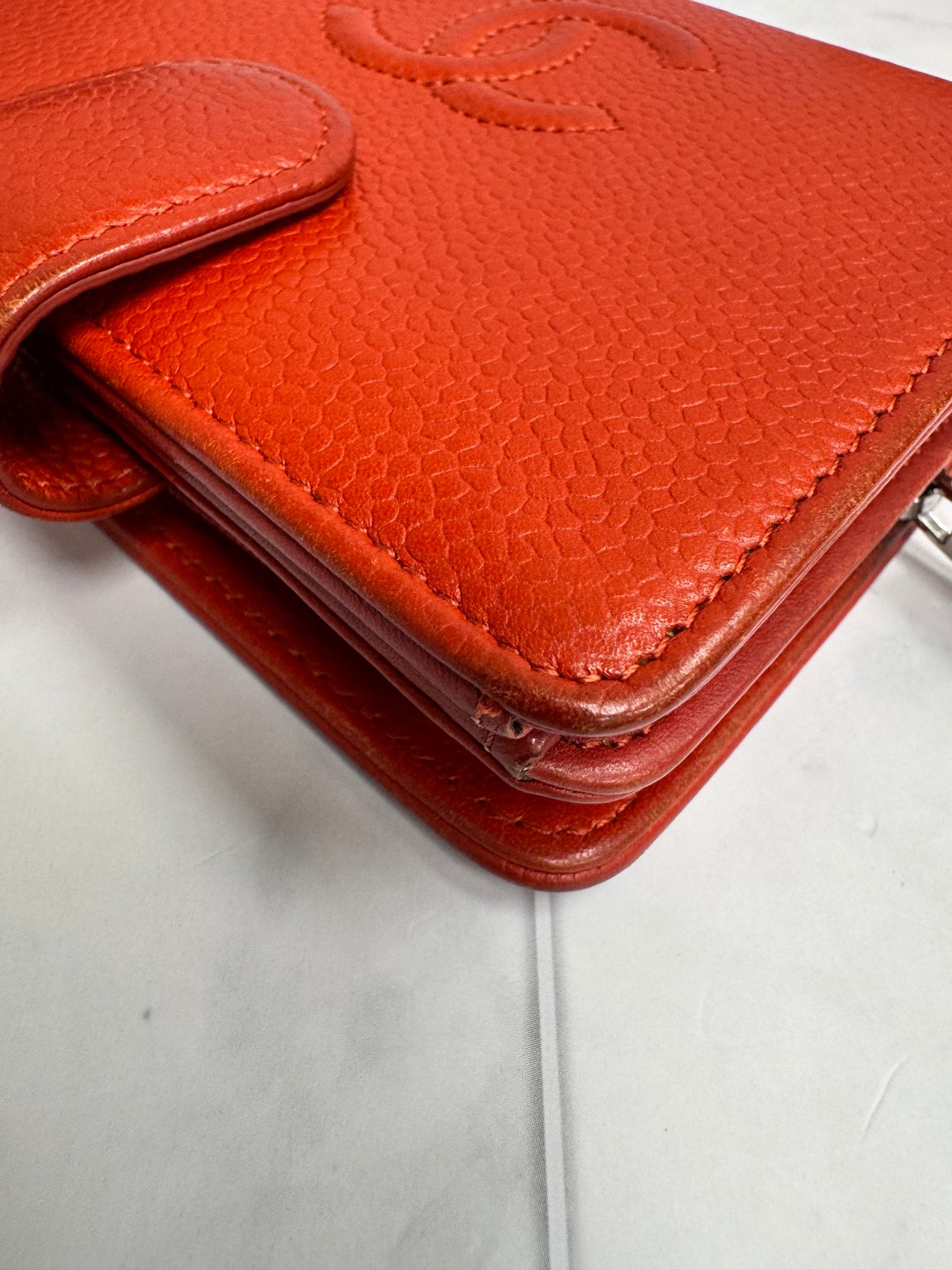 Chanel Orange Caviar Leather French Compact Wallet