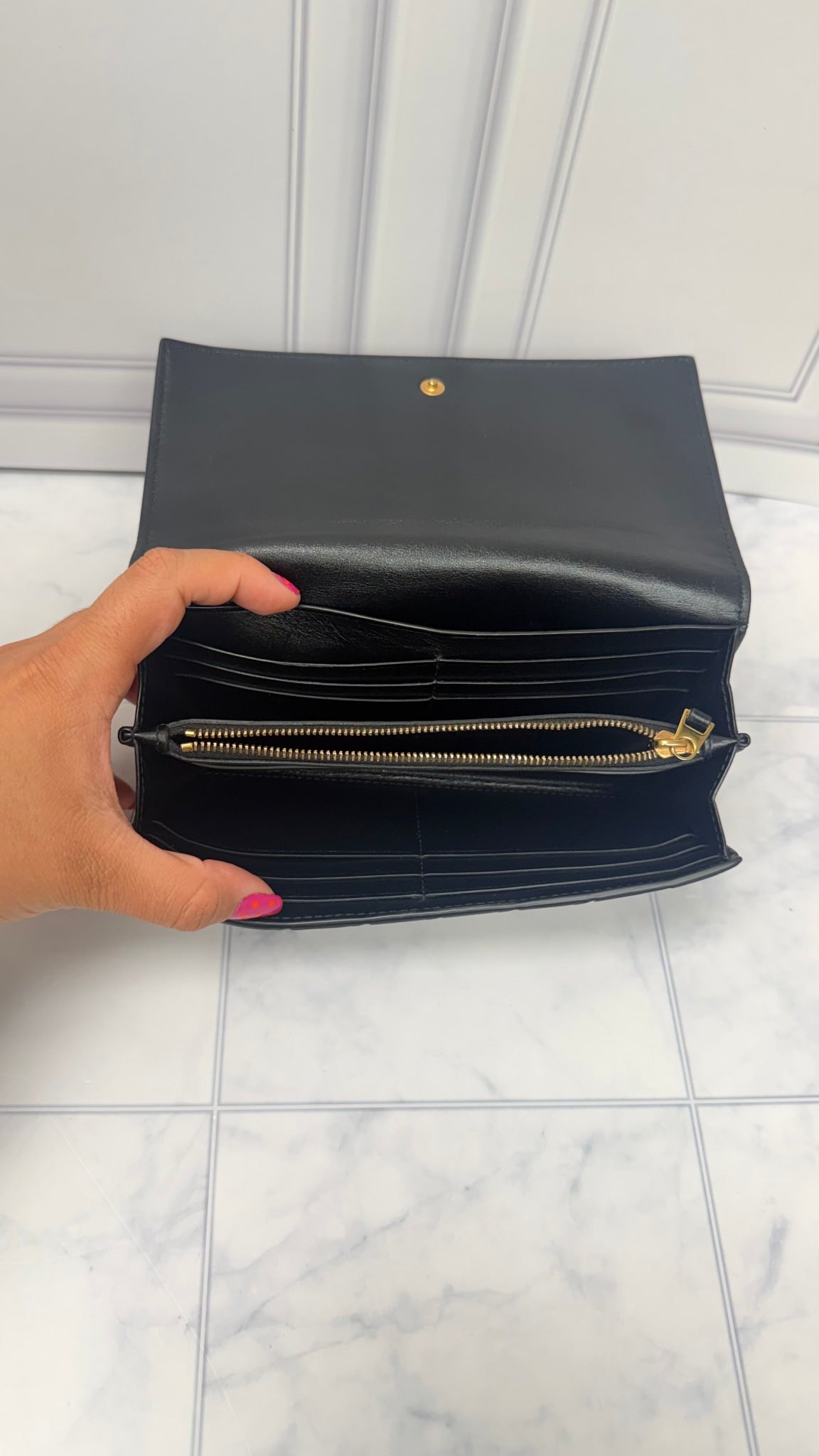 Bottega Veneta Black Intrecciato Nappa Lambskin Flap Wallet