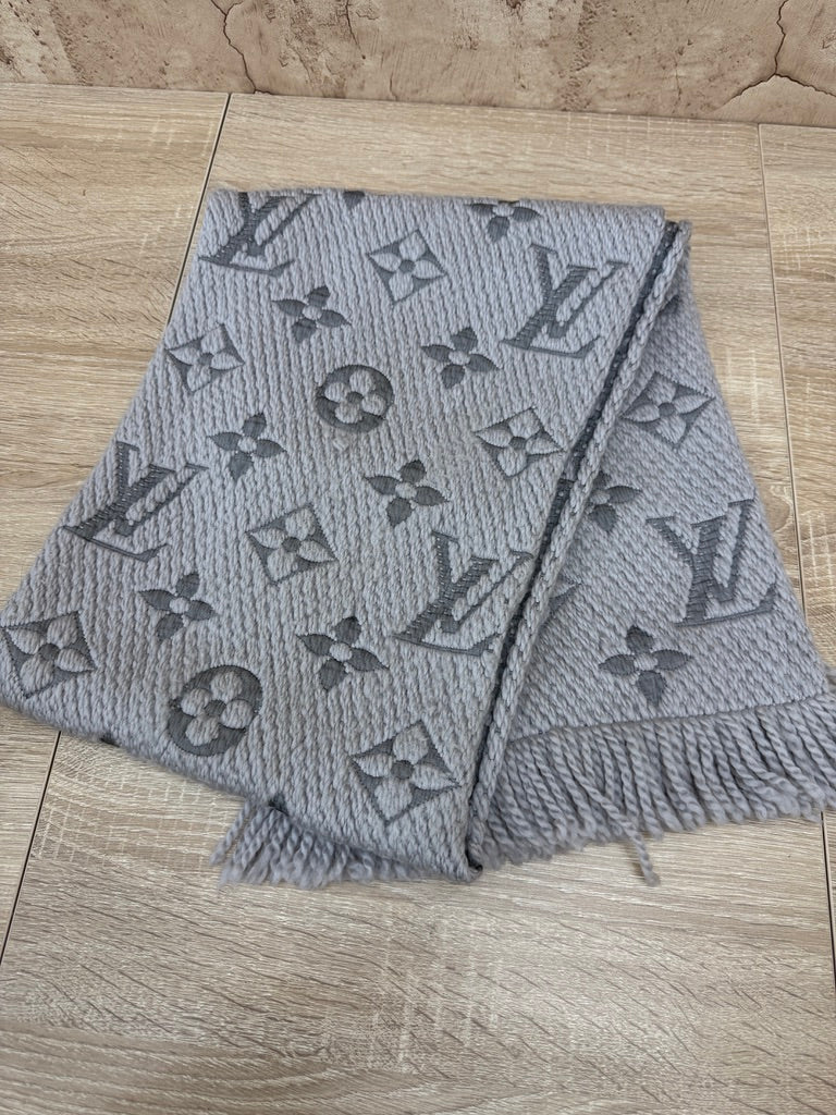 Louis Vuitton Pearl Grey Logomania Scarf Wool Scarf