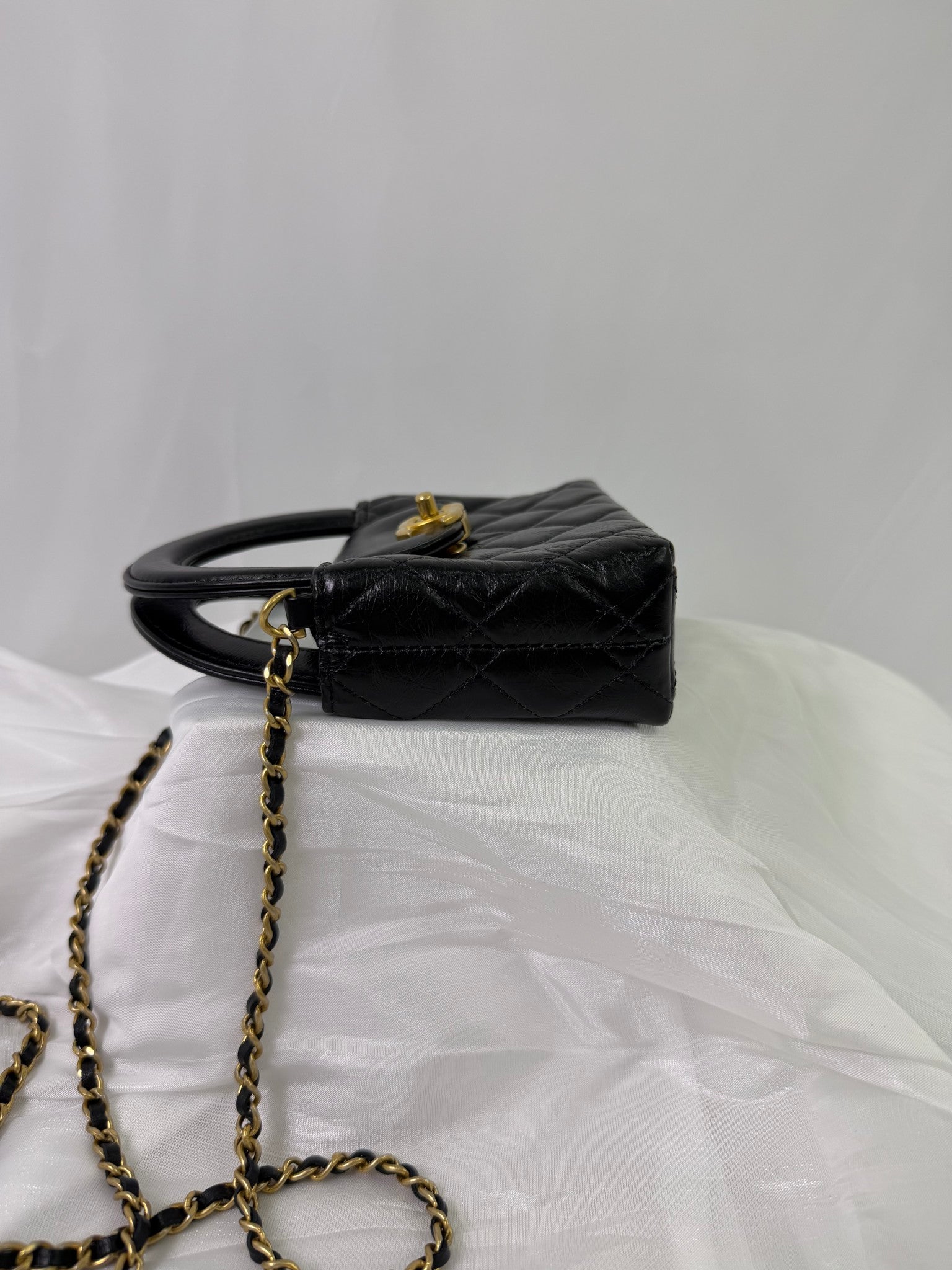Chanel Black Lambskin Mini Nano Kelly Top Handle Bag