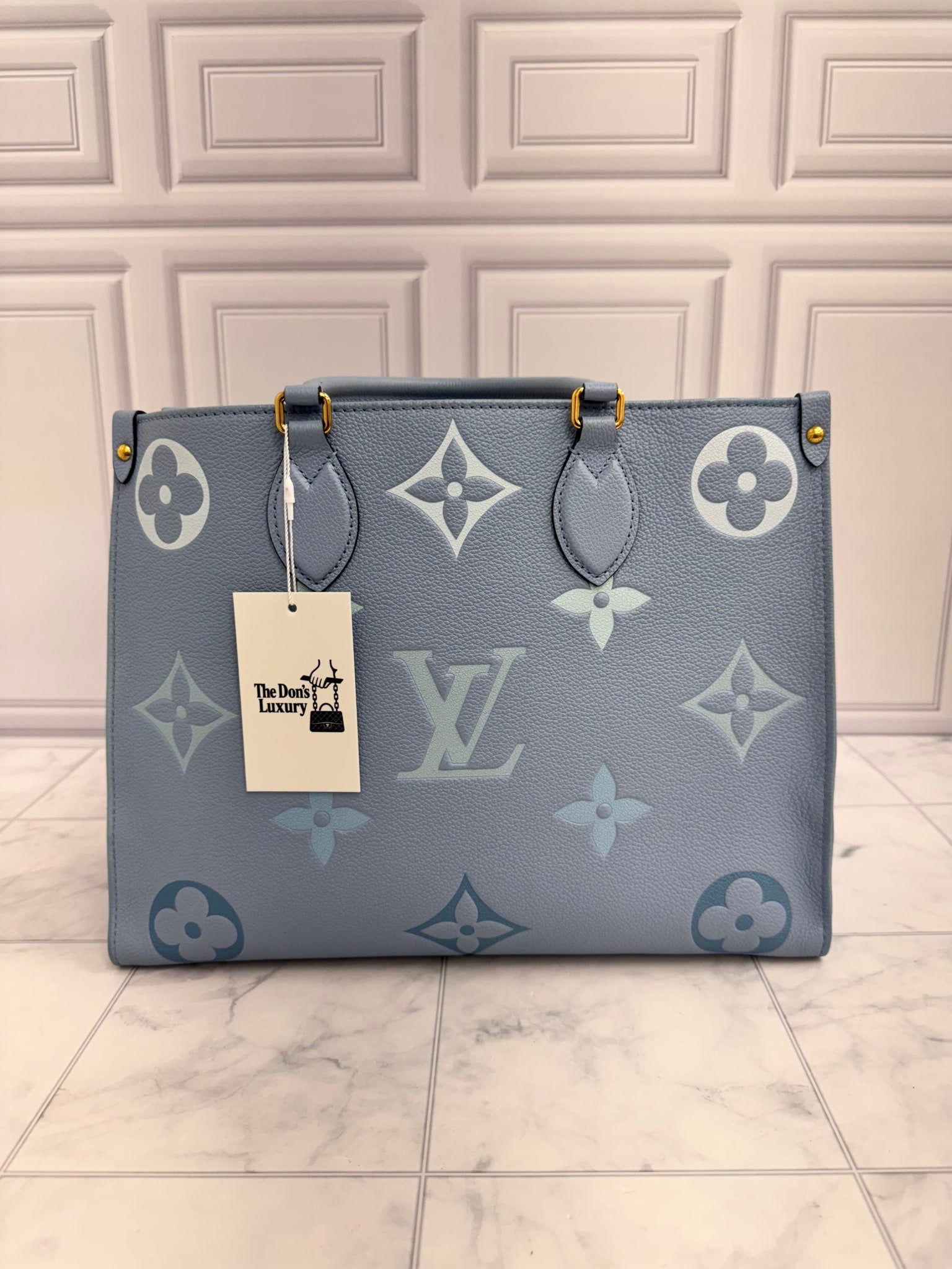 LIKE NEW - Louis Vuitton Blue Empreinte Monogram Giant By The Pool On The Go Tote Bag MM