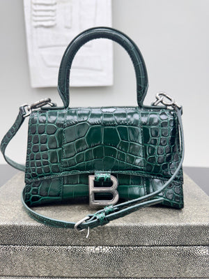 Balenciaga Dark Green Croc Embossed Leather XS Hourglass 2Way Bag