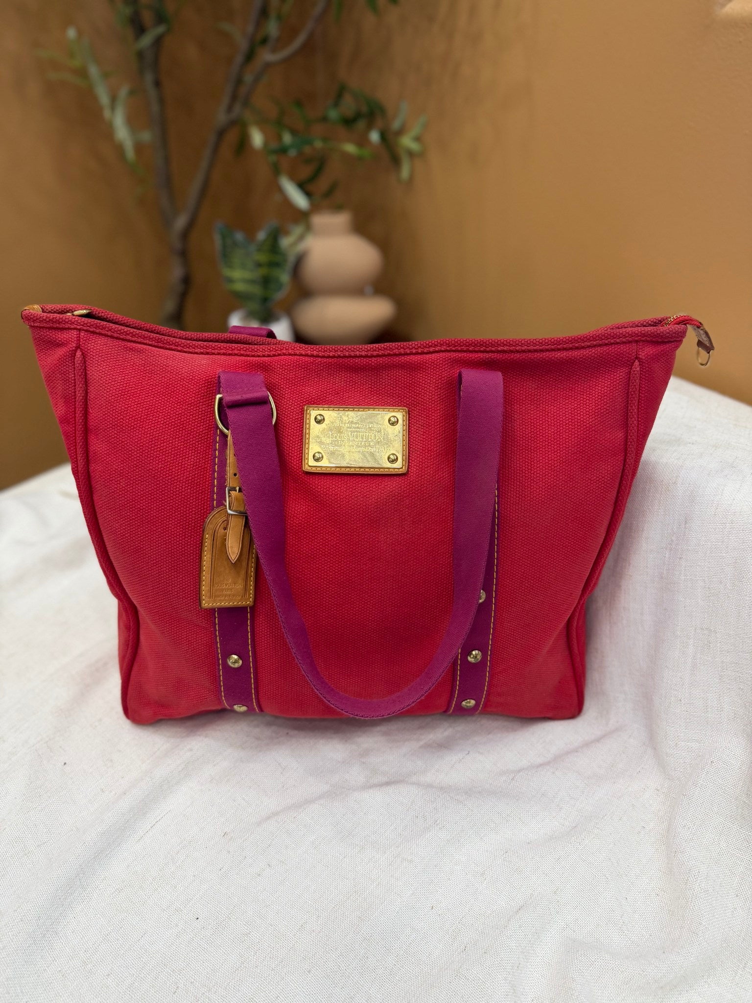Louis Vuitton Red Canvas Antigua Cabas GM Tote Bag