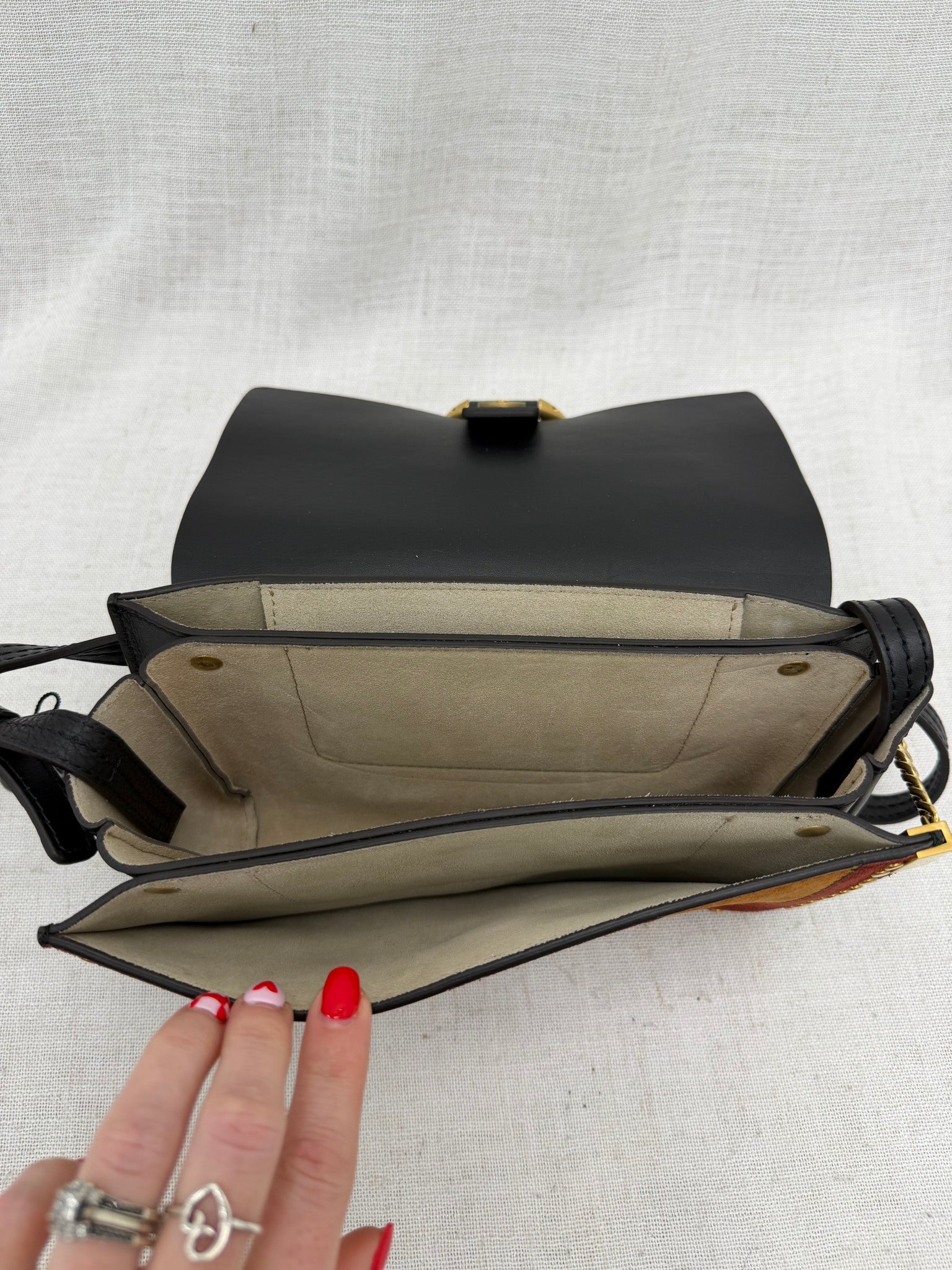 Chloe Tricolor Patchwork Suede & Leather Studded Faye Shoulder Bag