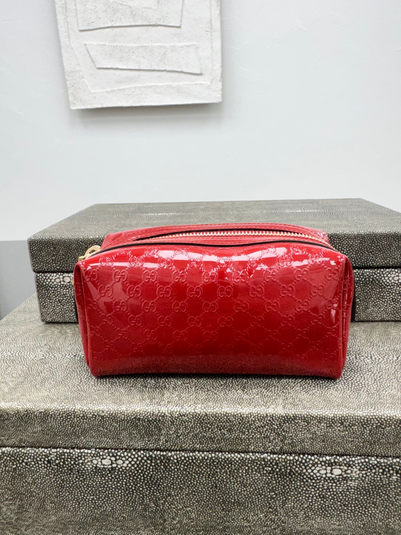 Gucci Red Patent Leather Microguccissima Cosmetic Pouch