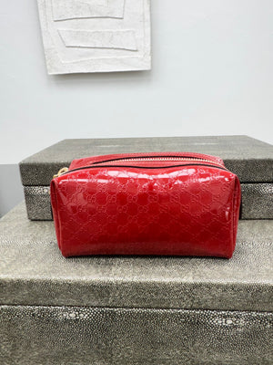 Gucci Red Patent Leather Microguccissima Cosmetic Pouch