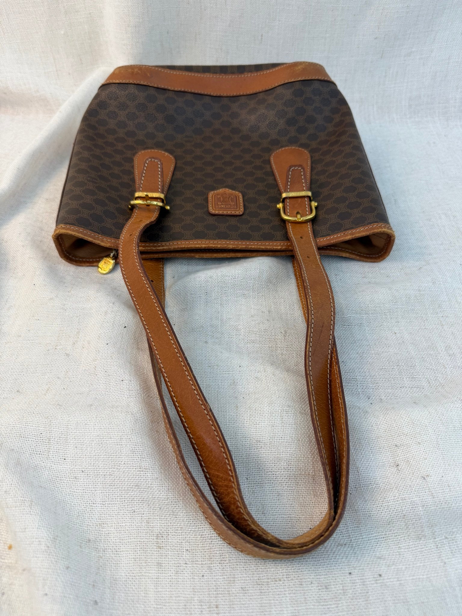 Celine Brown Coated Canvas Macadam Tote Bag