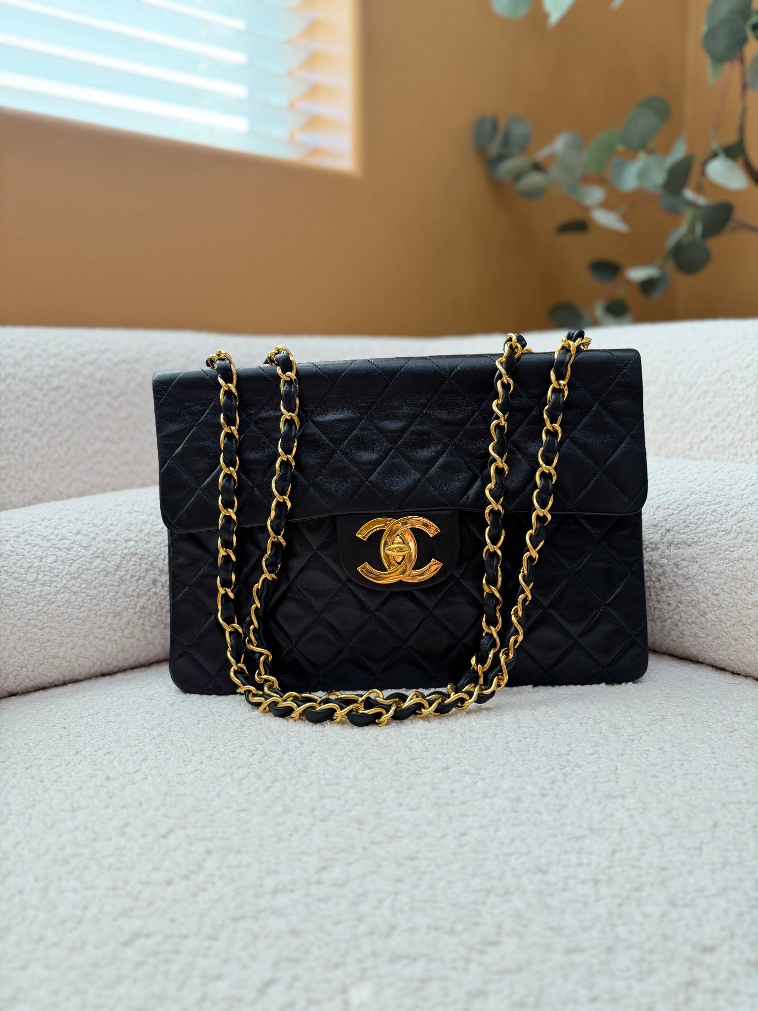 Chanel Black Calfskin Jumbo XL CC Single Flap Bag