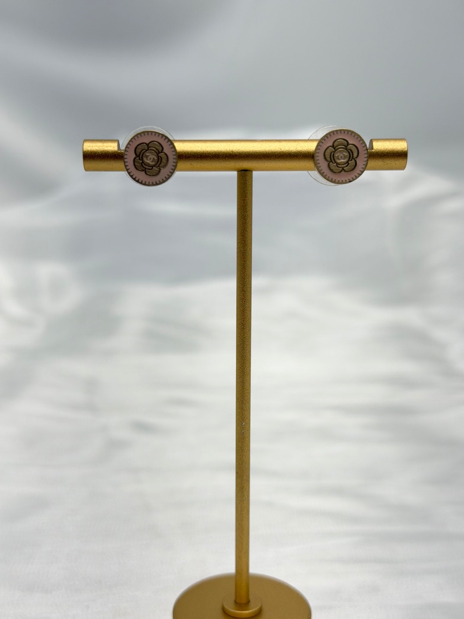 Chanel Vintage Pink Camellia Flower Earrings 