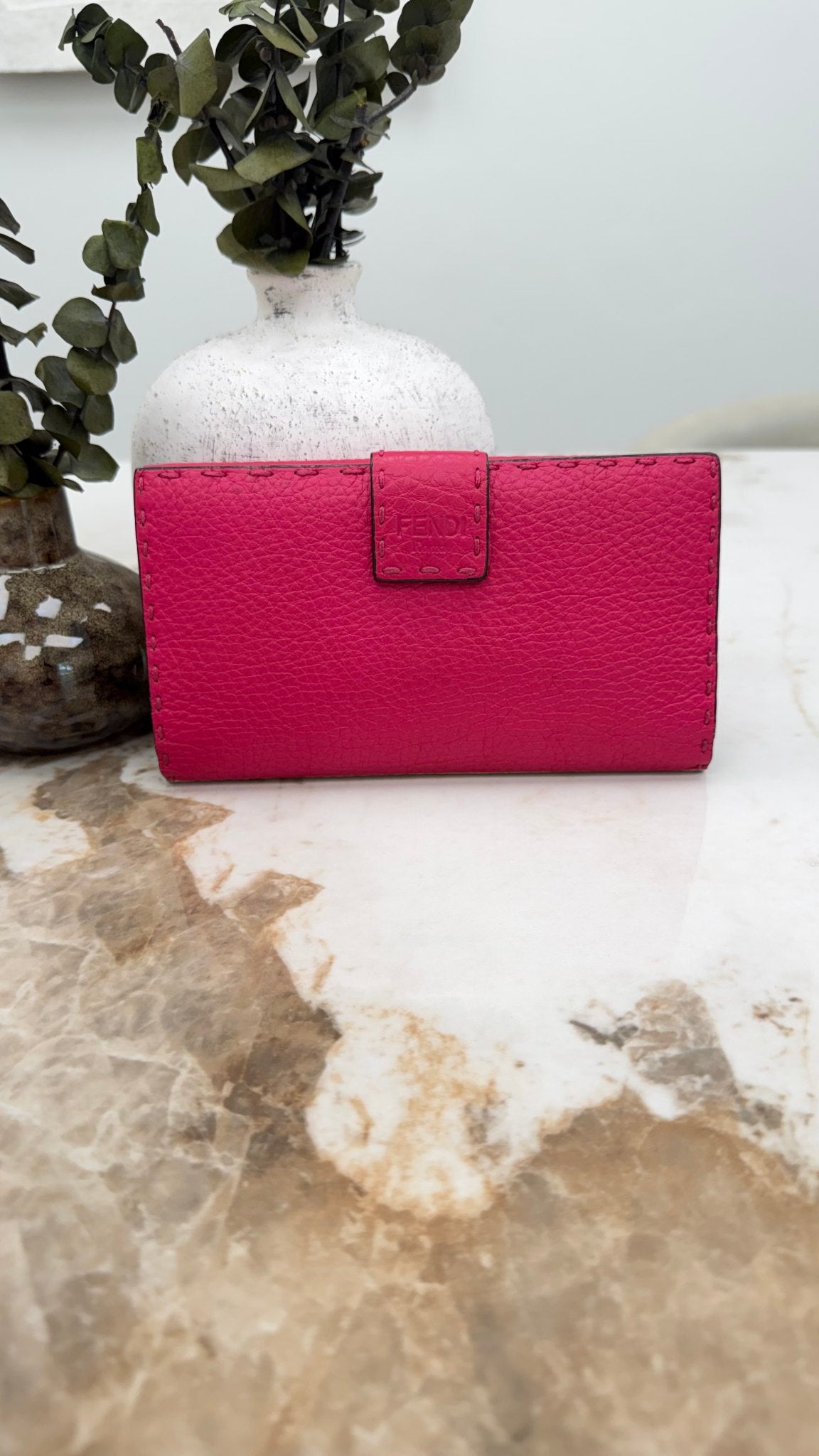 Fendi Pink Leather Selleria Peekaboo Long Wallet