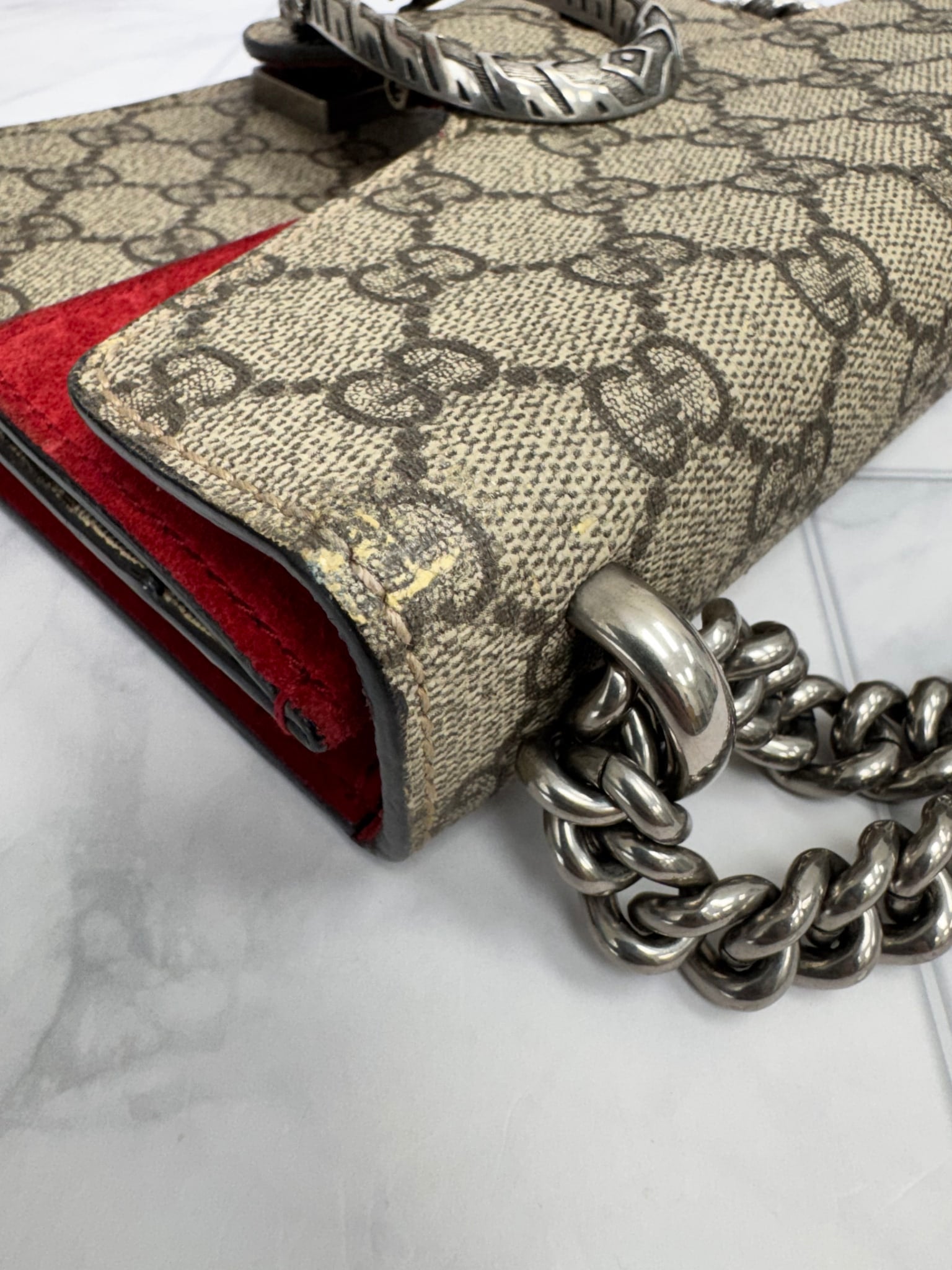 Gucci GG Coated Canvas Red Dionysus Mini Chain Shoulder Bag