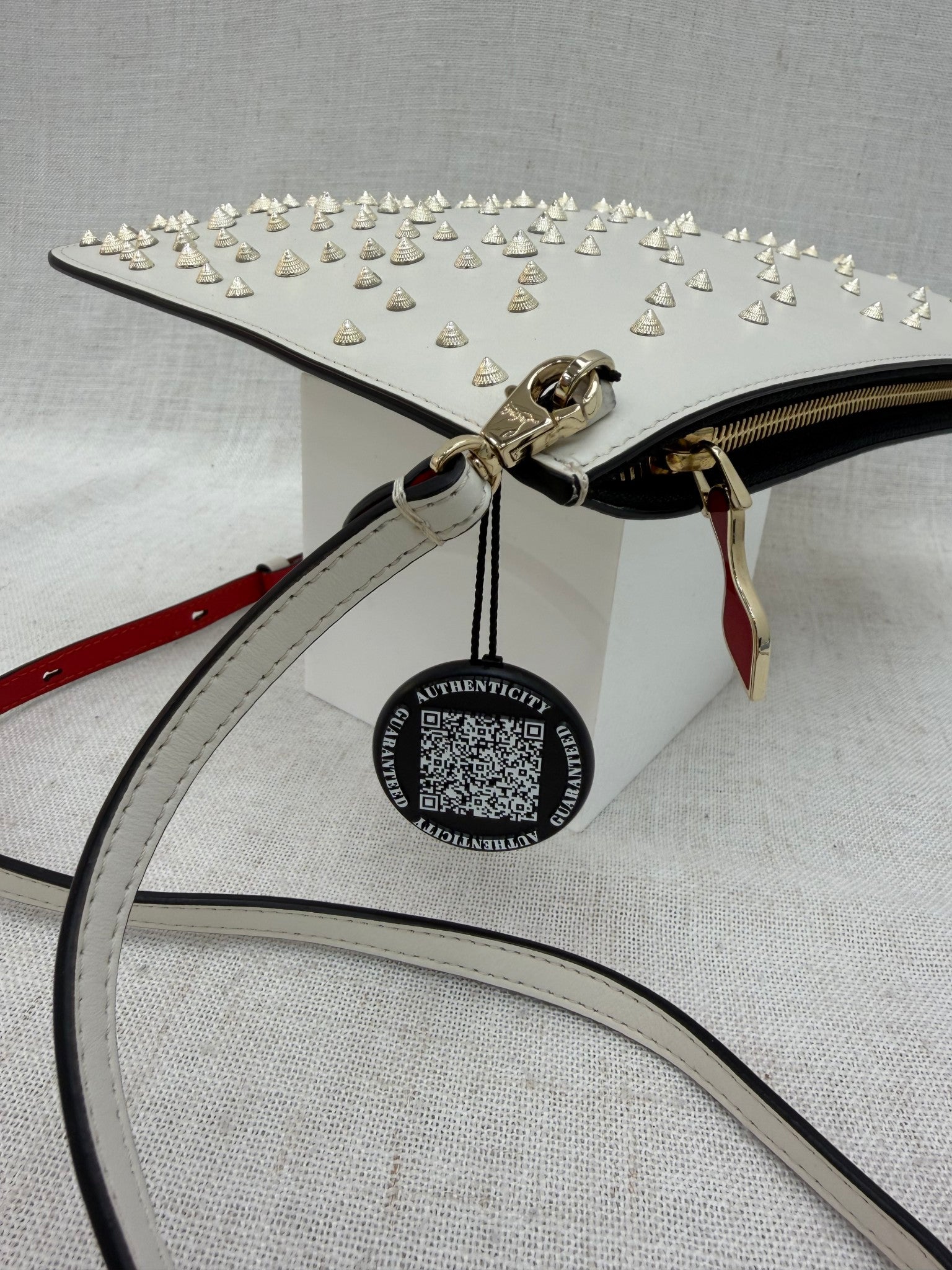 Christian Louboutin White Leather Studded Crossbody