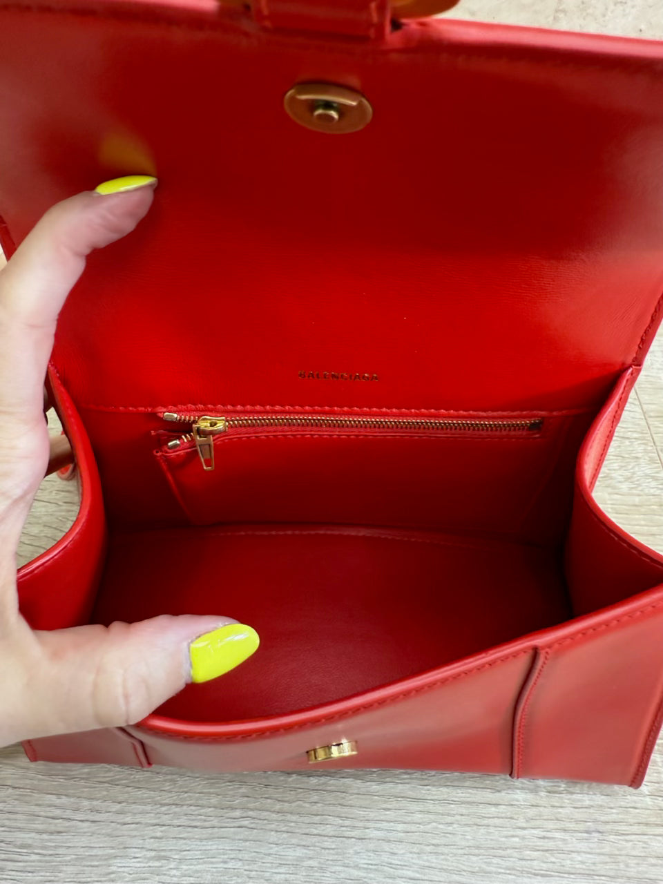 LIKE NEW Balenciaga Red Leather Small Hourglass Top Handle Bag