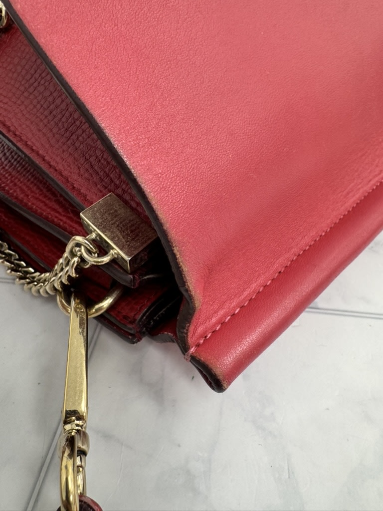 Chloe Red Leather Large Faye Crossbody Bag