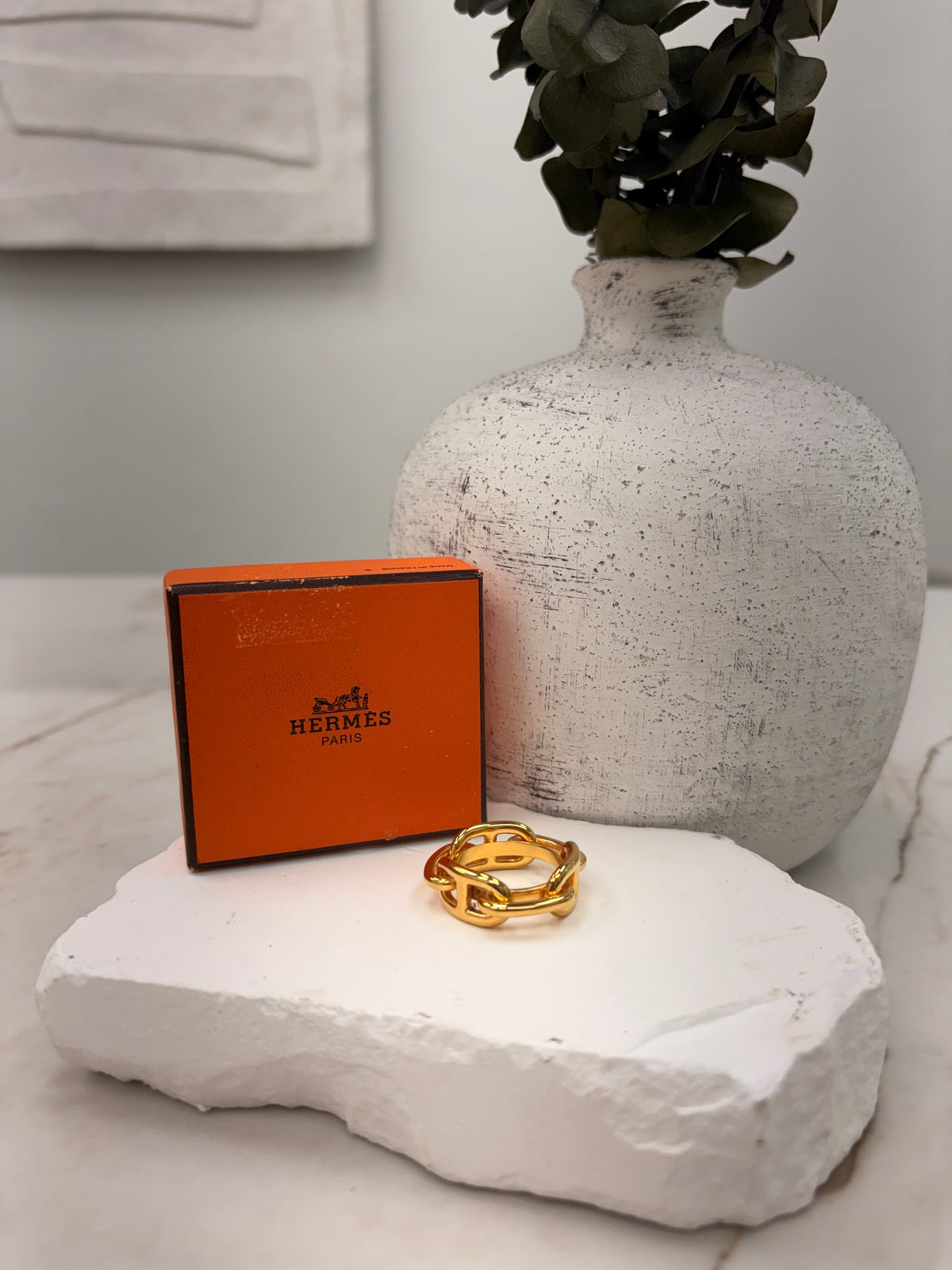 LIKE NEW - Hermes Gold Tone Chaine Scarf Ring