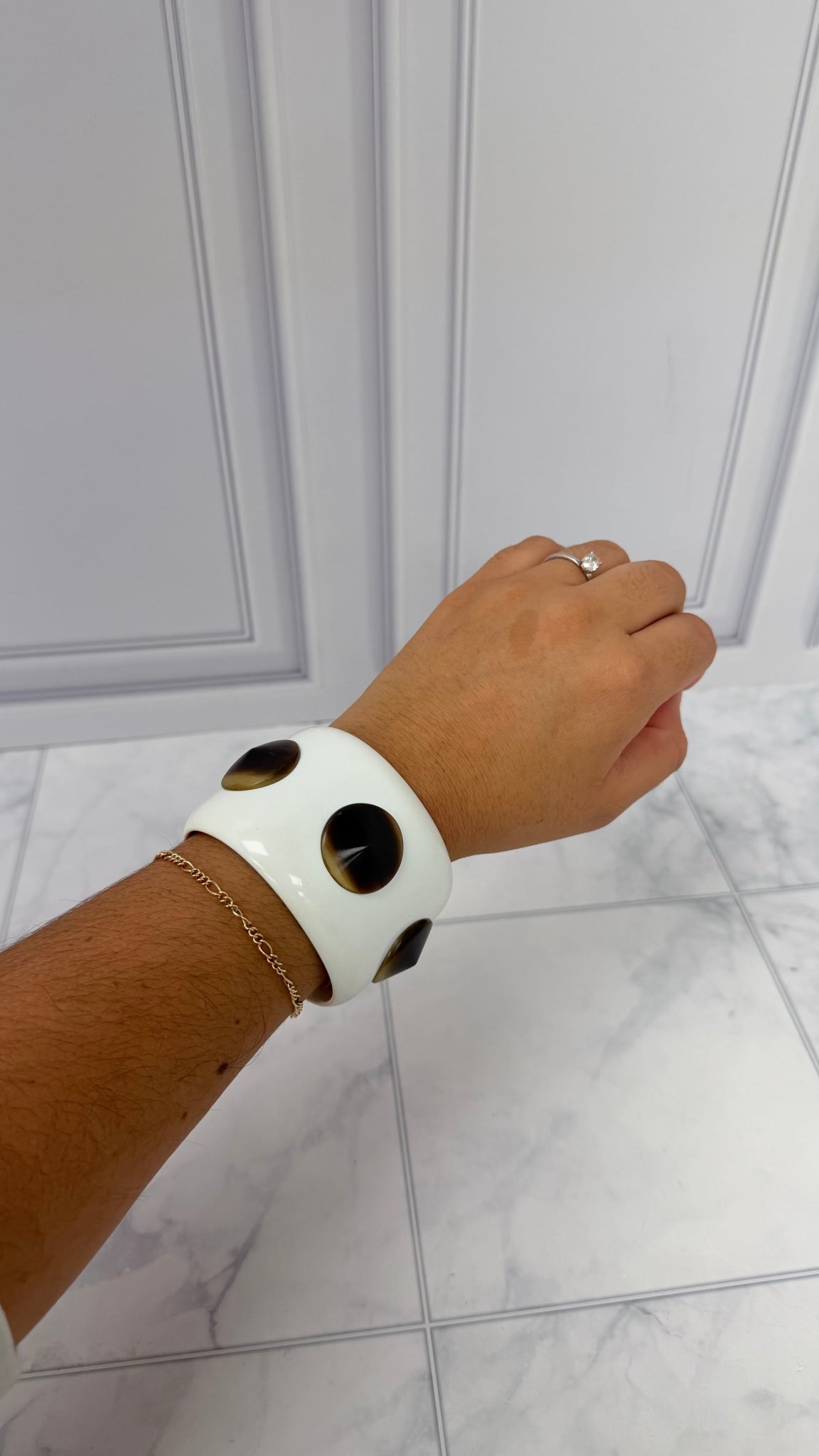 Hermes White And Brown Resin Pike Cuff Bracelet PM 