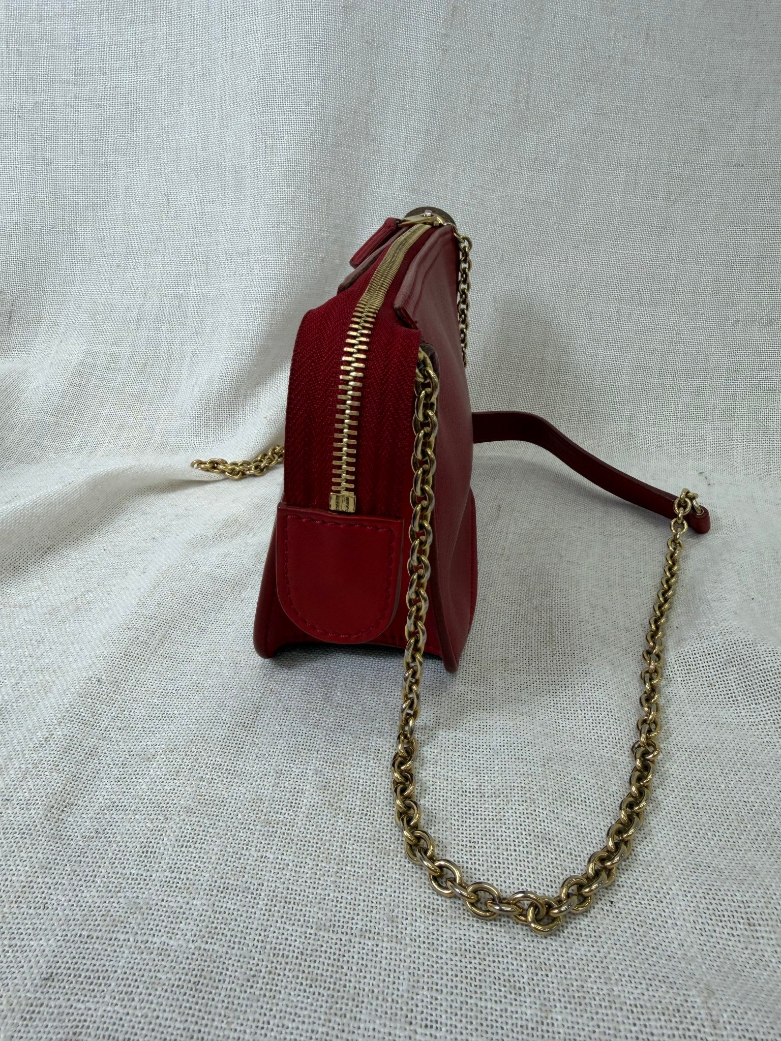 Celine Red And White Two Toned Leather Chain Shoulder Bag