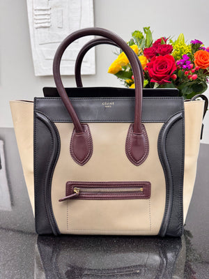 Celine Tricolor Leather Mini Luggage Tote