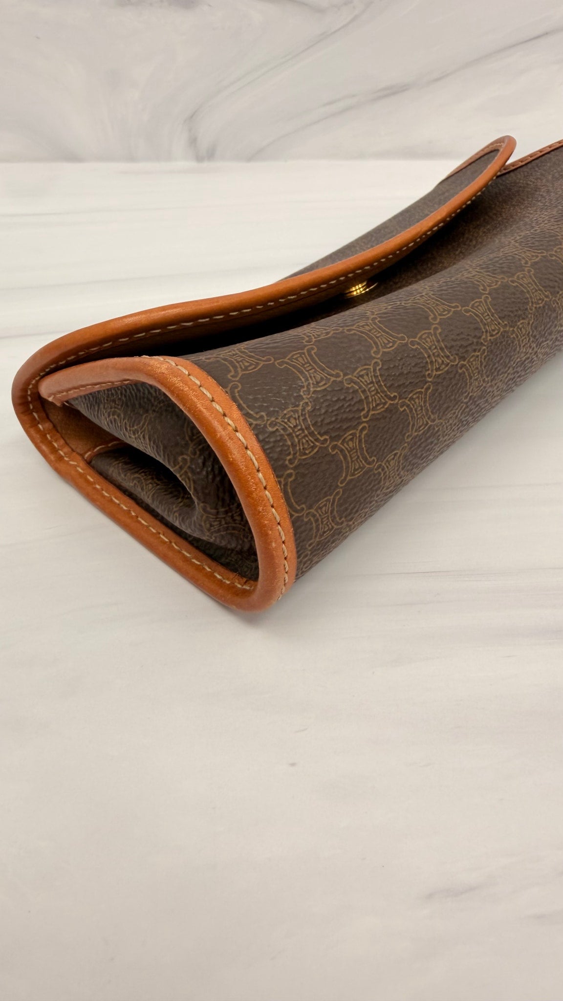 Celine Brown Coated Canvas Macadam Clutch 