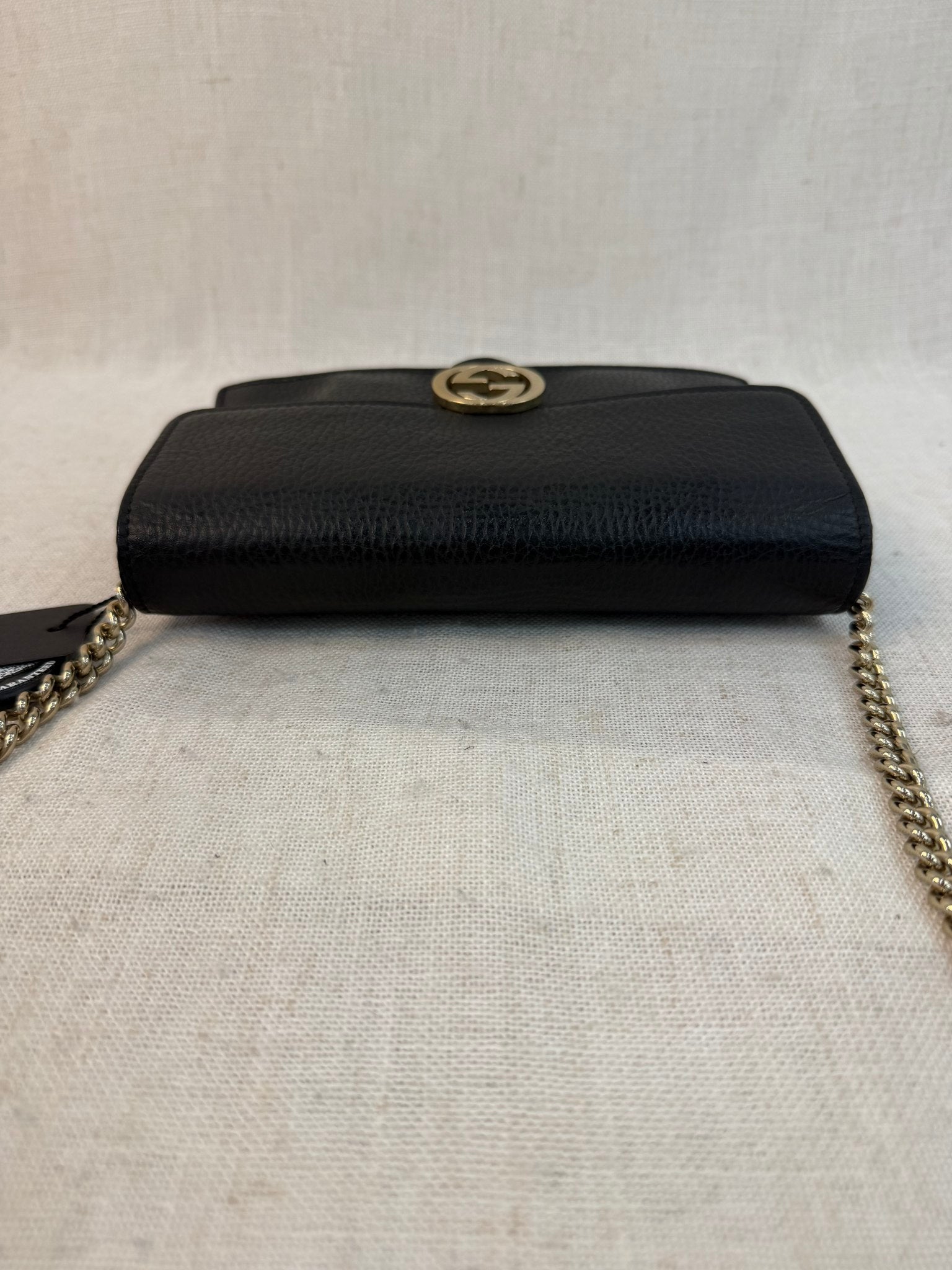 Gucci Black Leather Interlocking G Wallet On Chain Bag