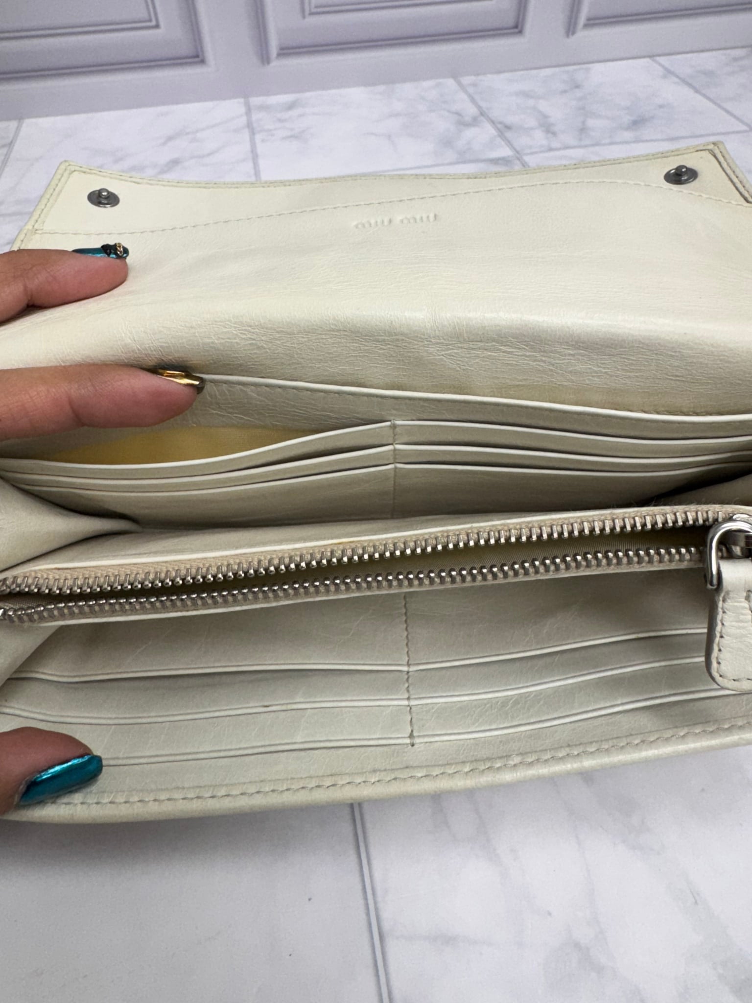 Miu Miu Off White Leather Studded Long Wallet