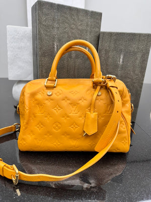 Louis Vuitton Safran Yellow Monogram Empreinte Speedy Bandouliere 25