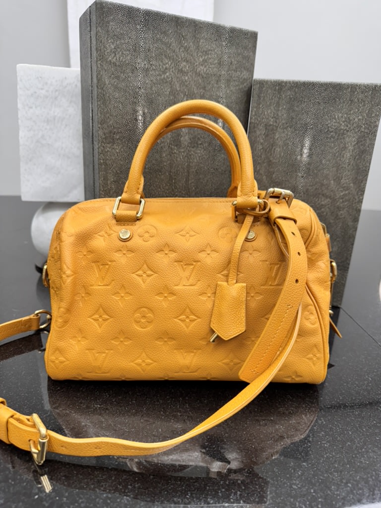 Louis Vuitton Safran Yellow Monogram Empreinte Speedy Bandouliere 25