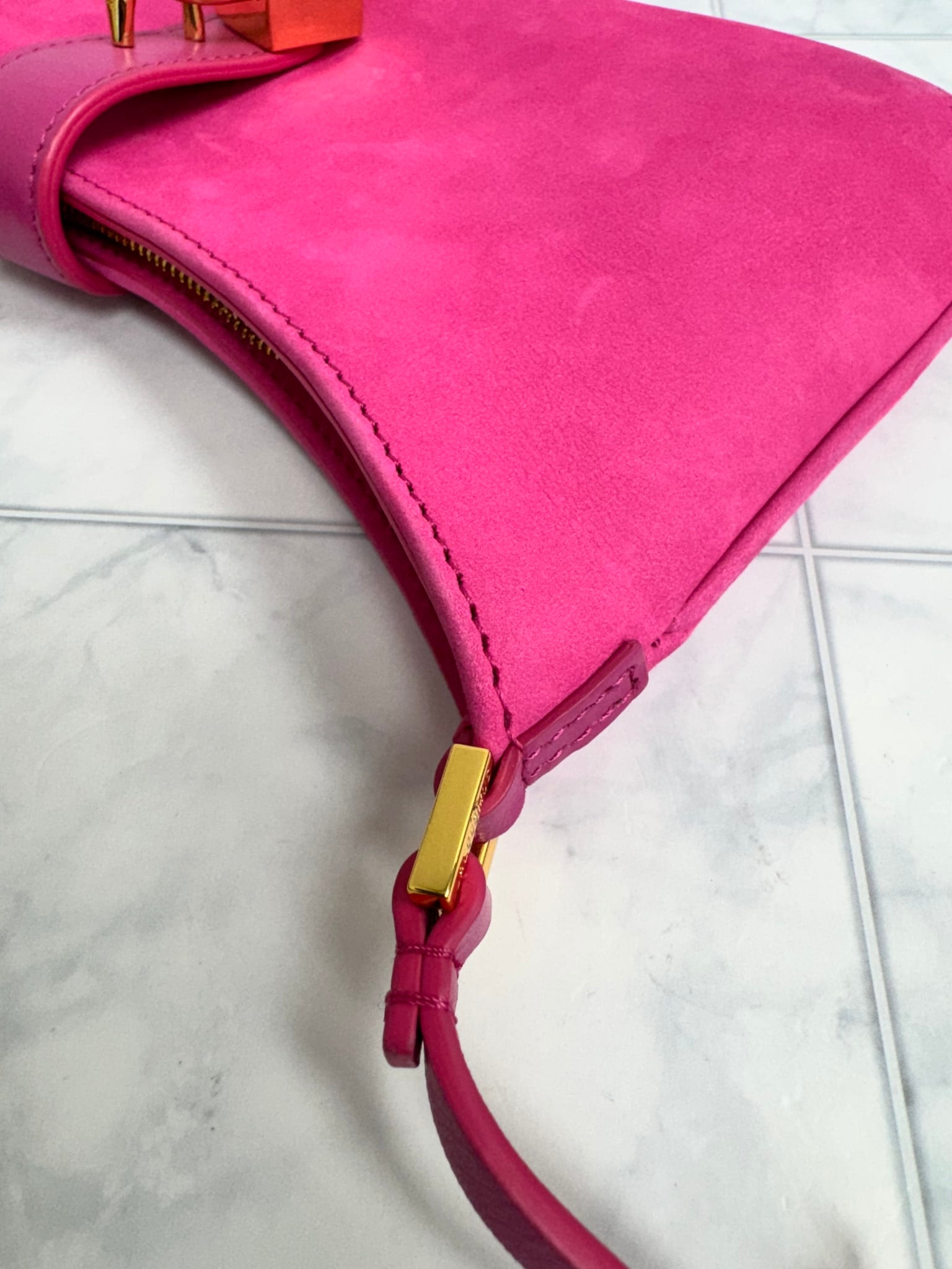 Jacquemus Pink Suede Le Bisou Cadenas Shoulder Bag 