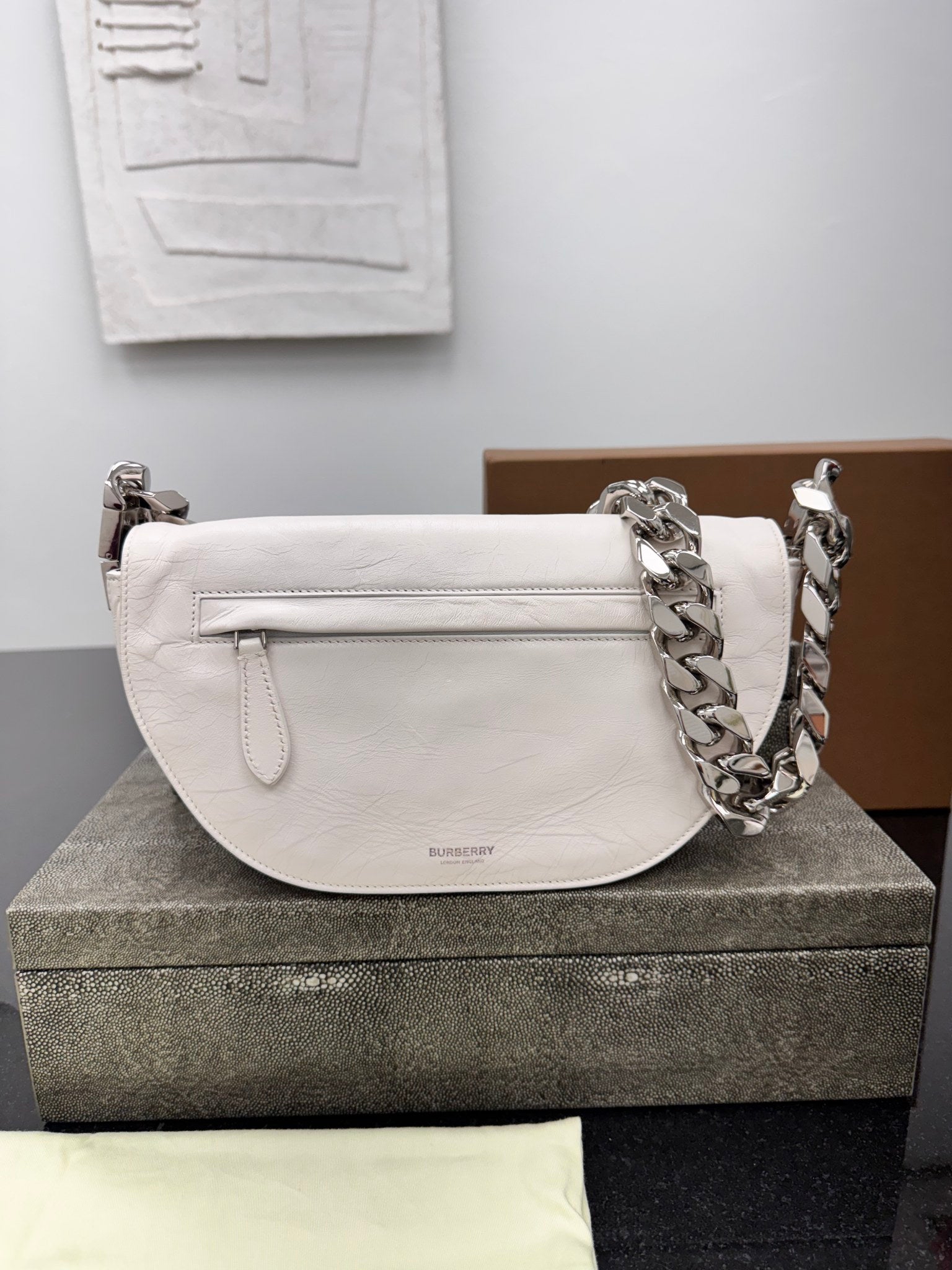 Burberry White Leather Olympia Small Chain Shoulder Bag