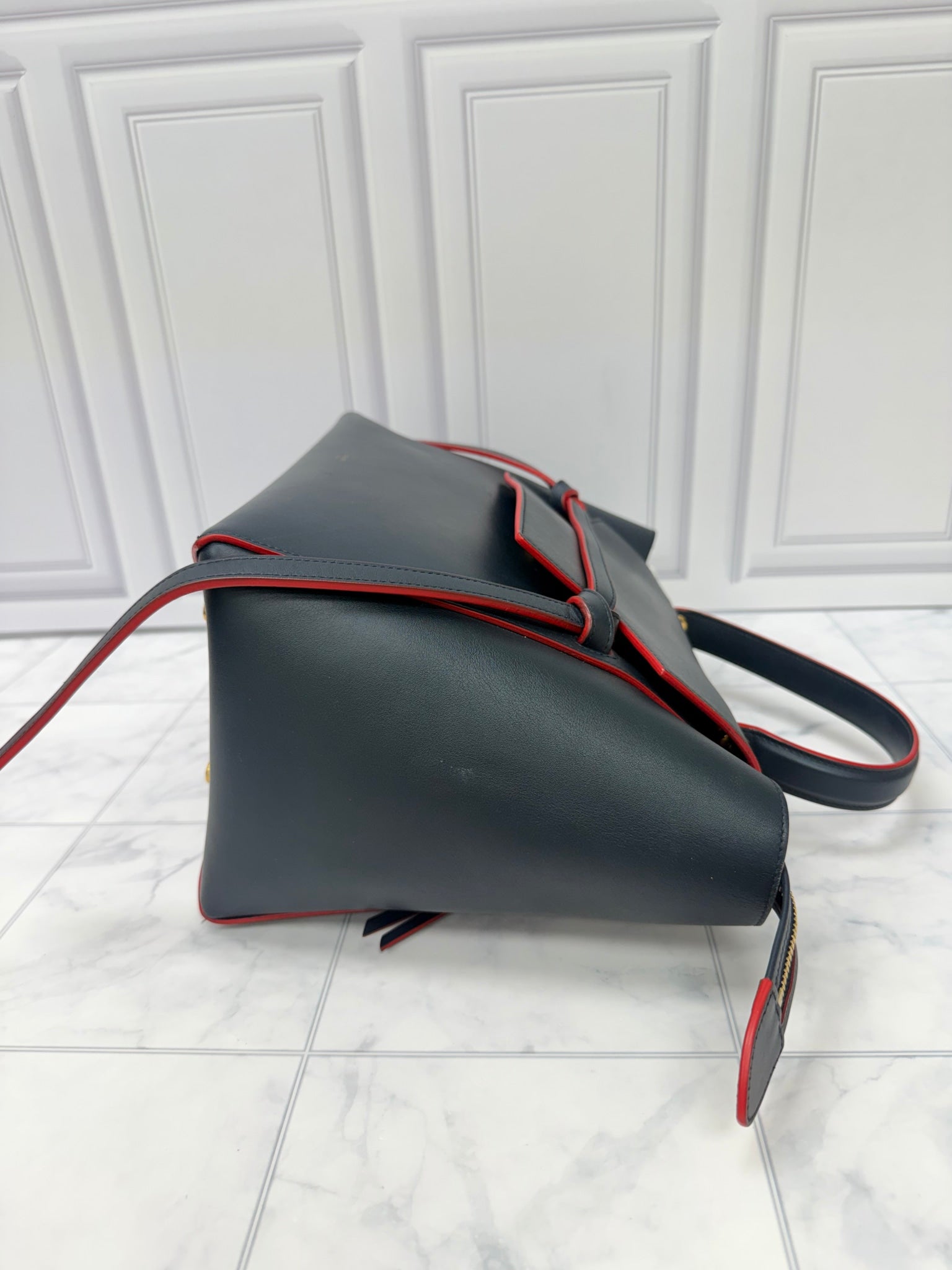 Celine Navy Blue Leather Mini Belt Handbag 