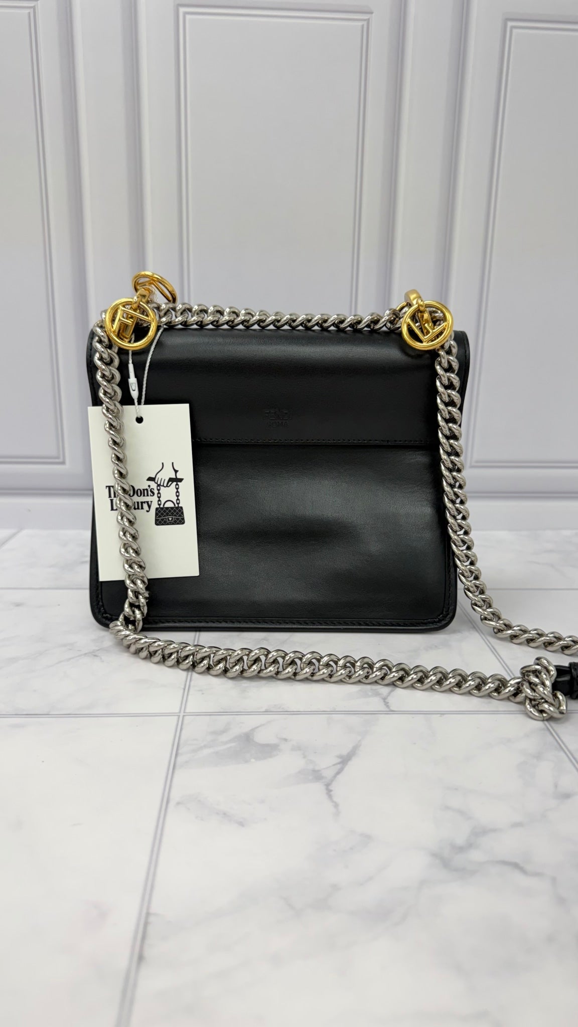 Fendi Black Leather Brown Zucca Velvet Kan I F Shoulder Bag 
