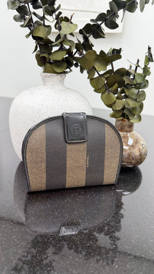Fendi Brown And Black Canvas Pequin Half Moon Bifold Wallet