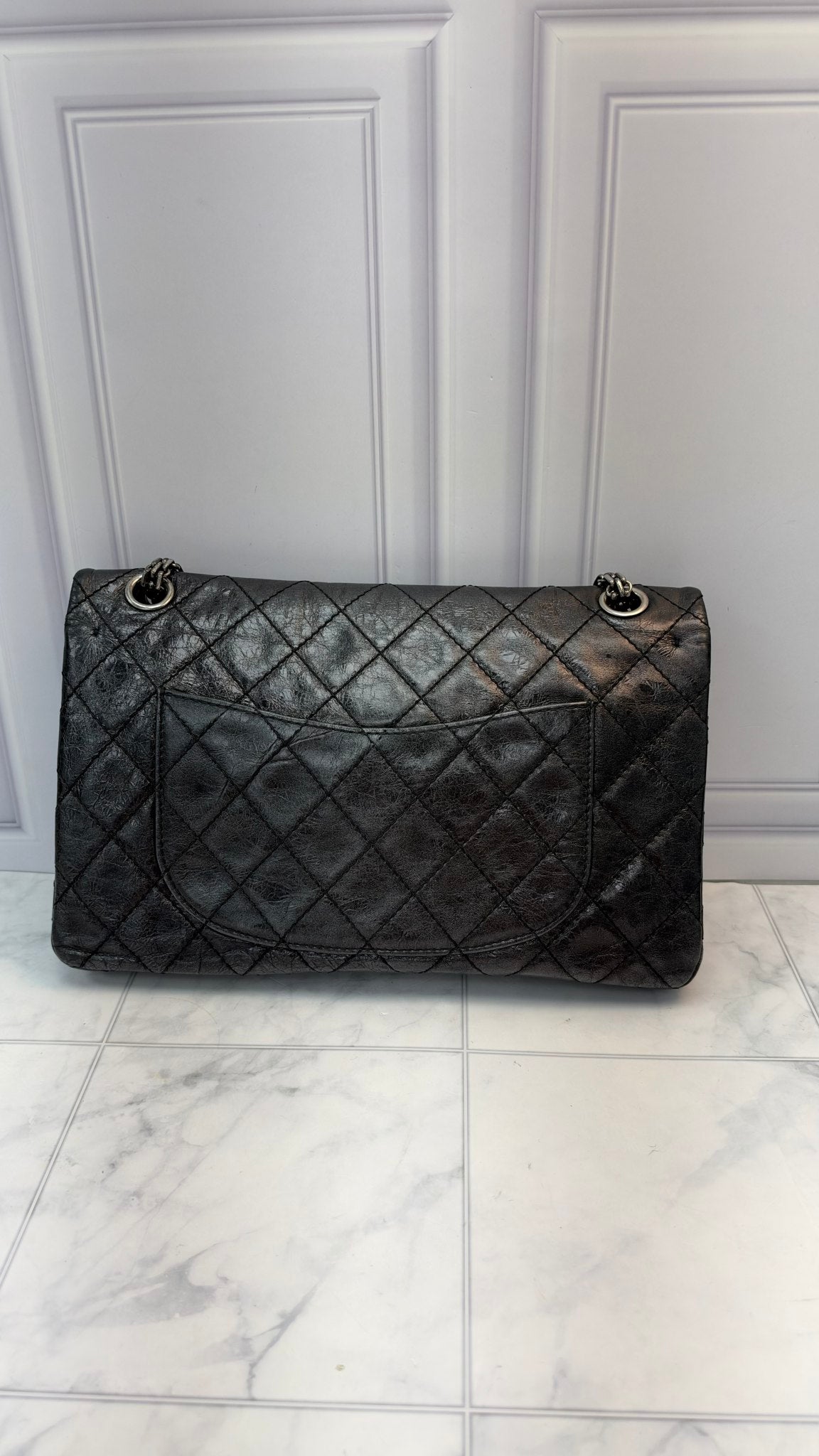 Chanel Metallic Black Quilted Aged Calfskin 2.55 Reissue Double Flap Bag