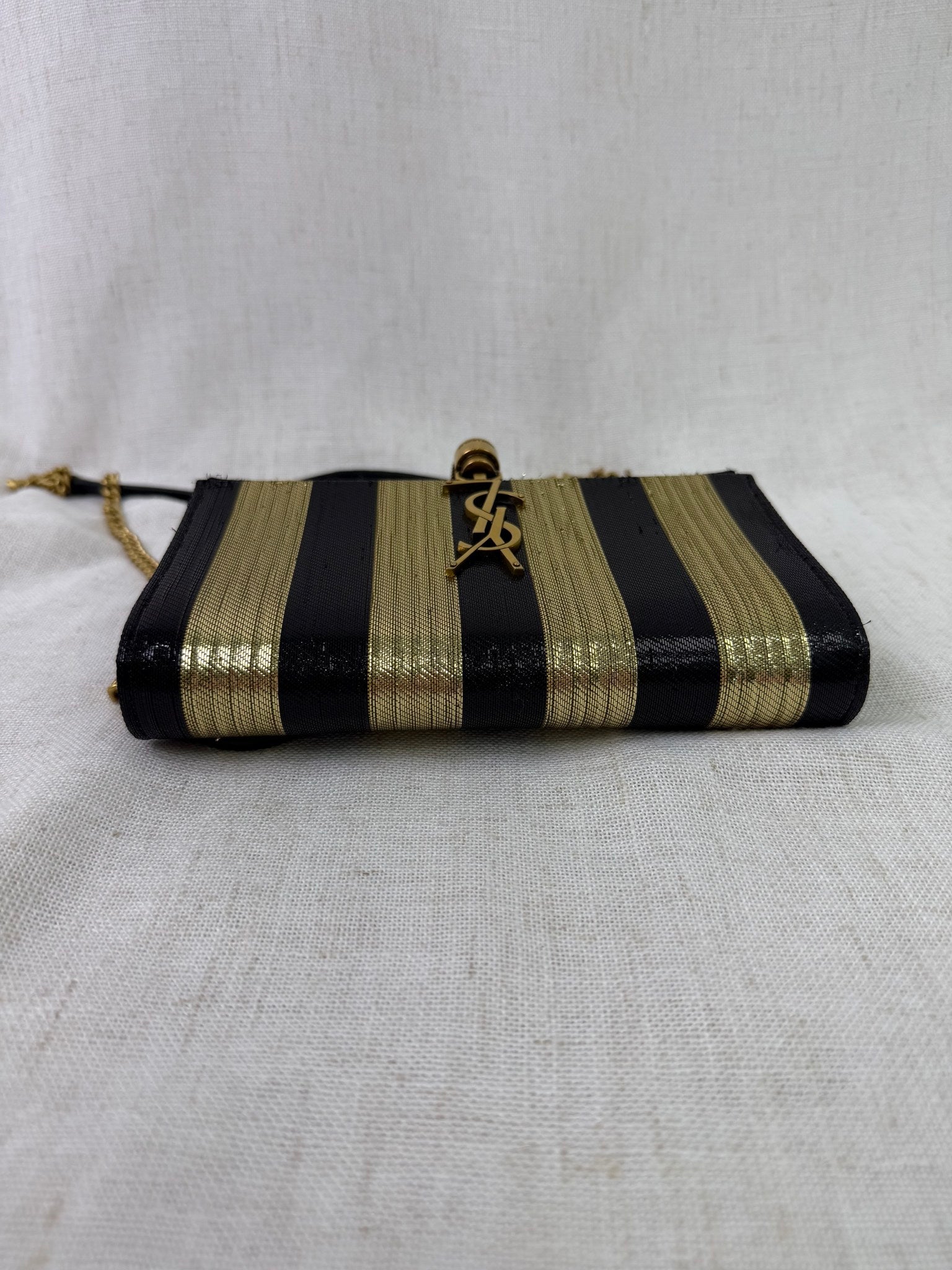 YSL Saint Laurent Black And Gold Kate Striped Bag