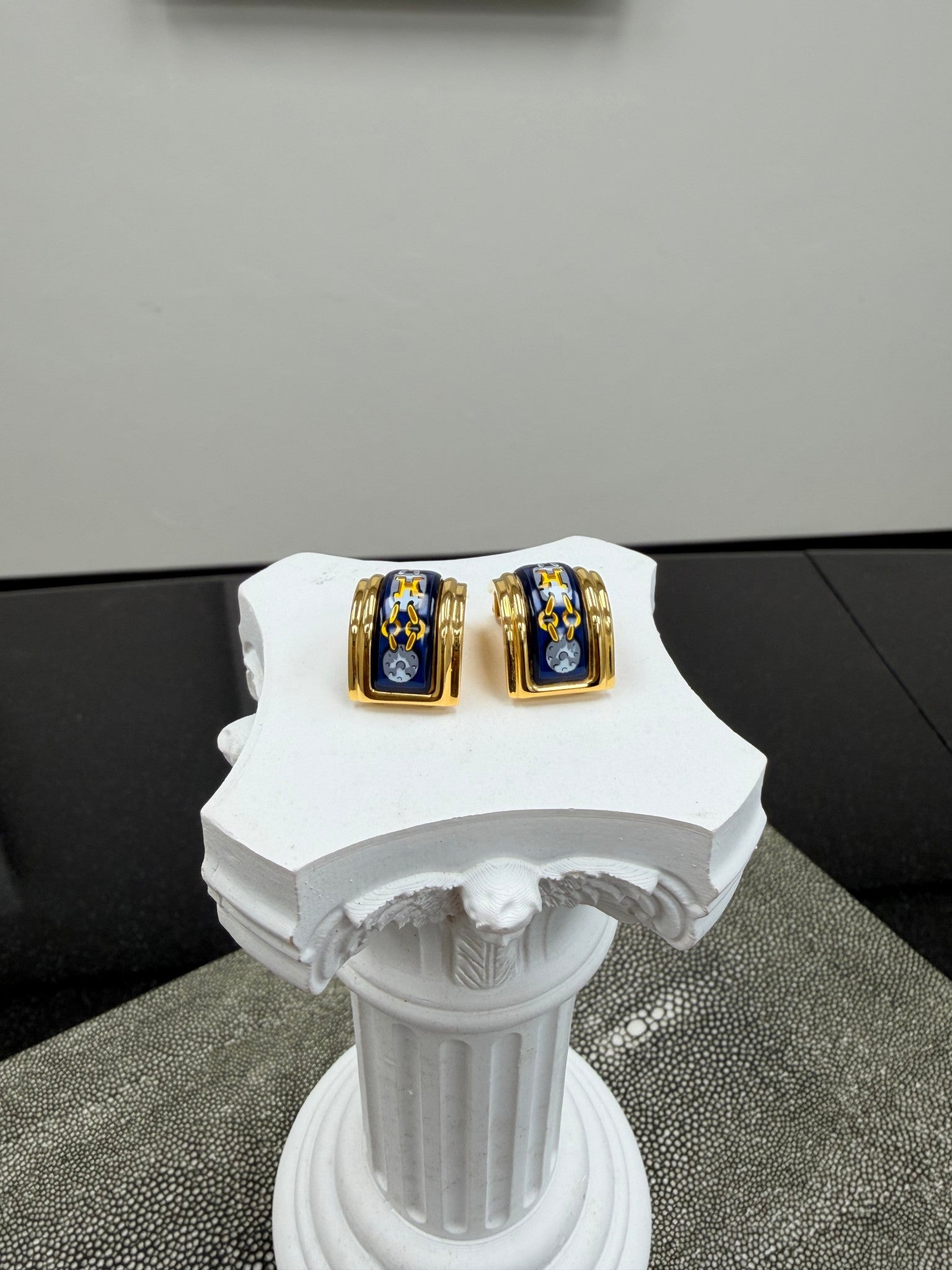 Hermes Blue Enamel Clip On Earrings 