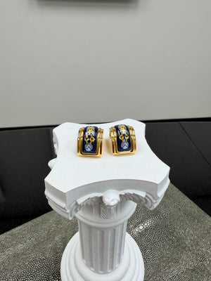 Hermes Blue Enamel Clip On Earrings