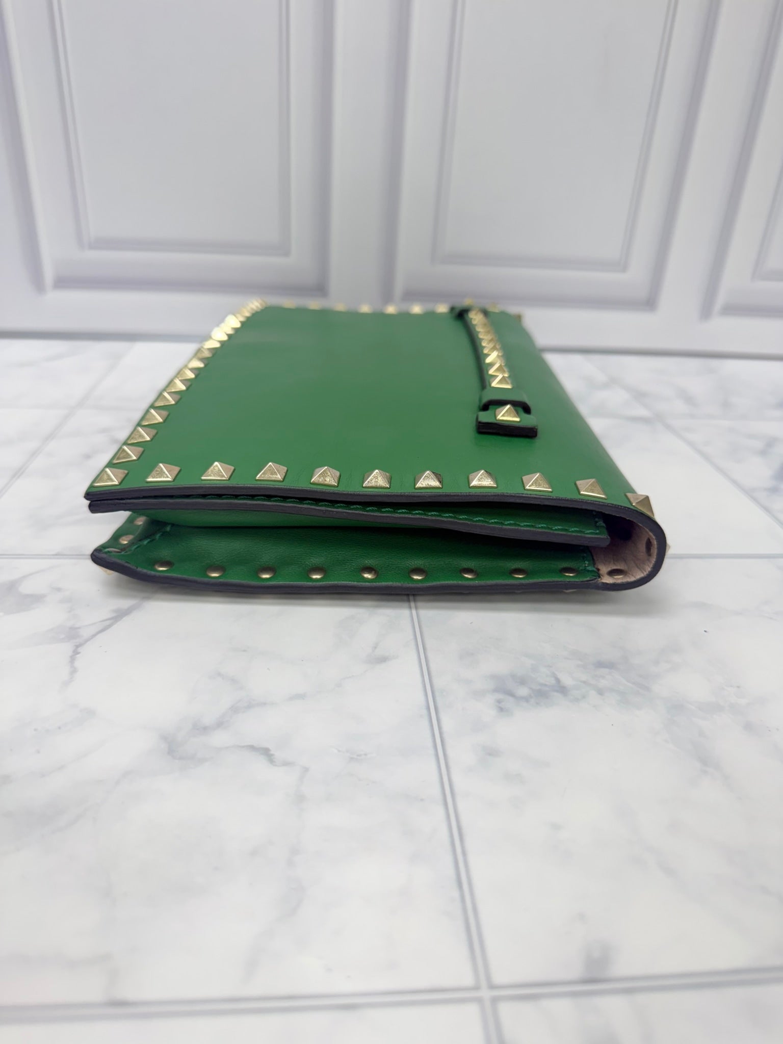 Valentino Green Leather Rockstud Clutch