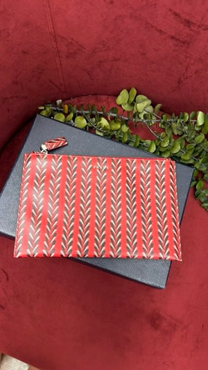 Prada Red Patterned Leather Zip Pouch