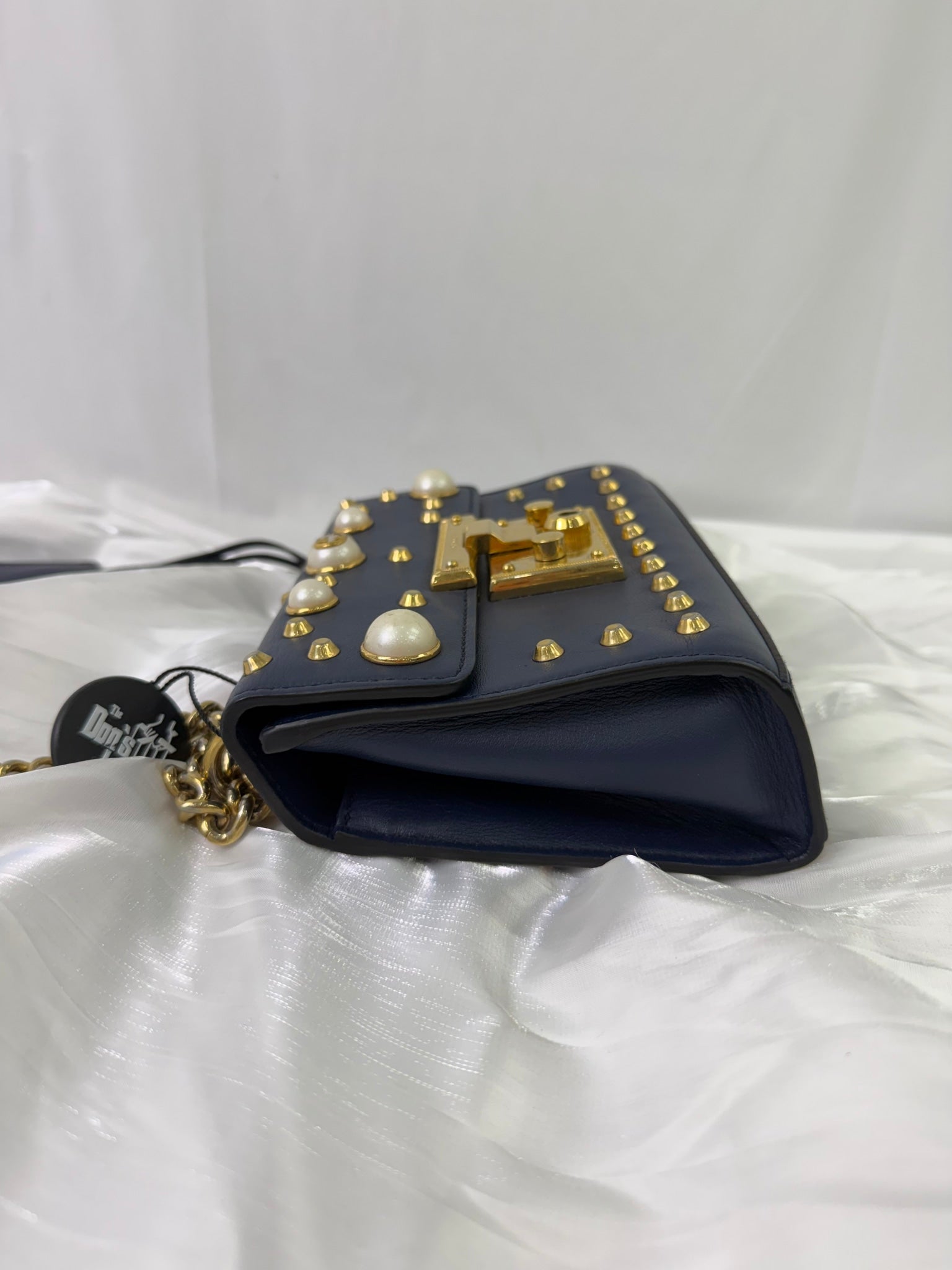 Gucci Navy Leather Studded Padlock Shoulder Bag