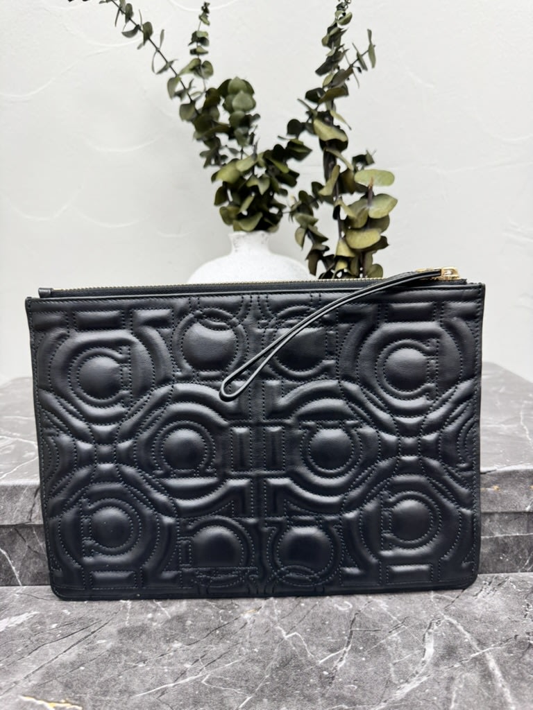 Salvatore Ferragamo Black Quilted Leather Wristlet