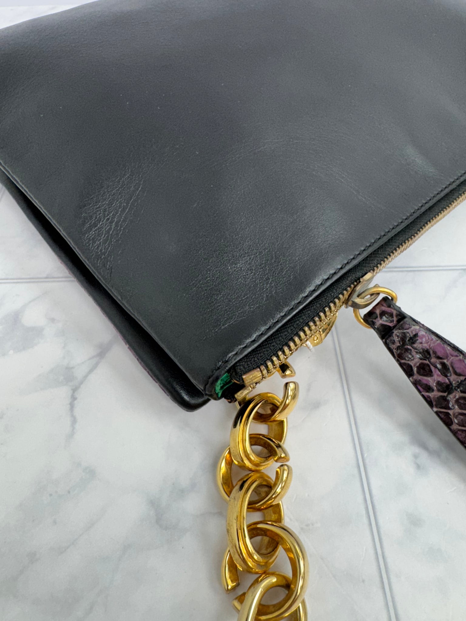 MCM Purple Snakeskin Embossed Leather Chain Crossbody Bag