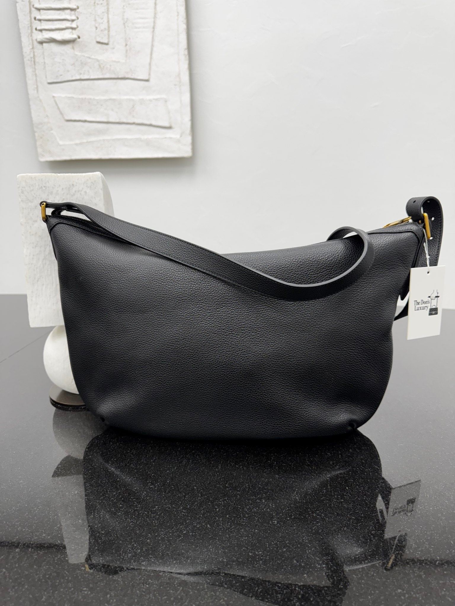 LIKE NEW - Gucci Black Grained Leather Half Moon Hobo Bag