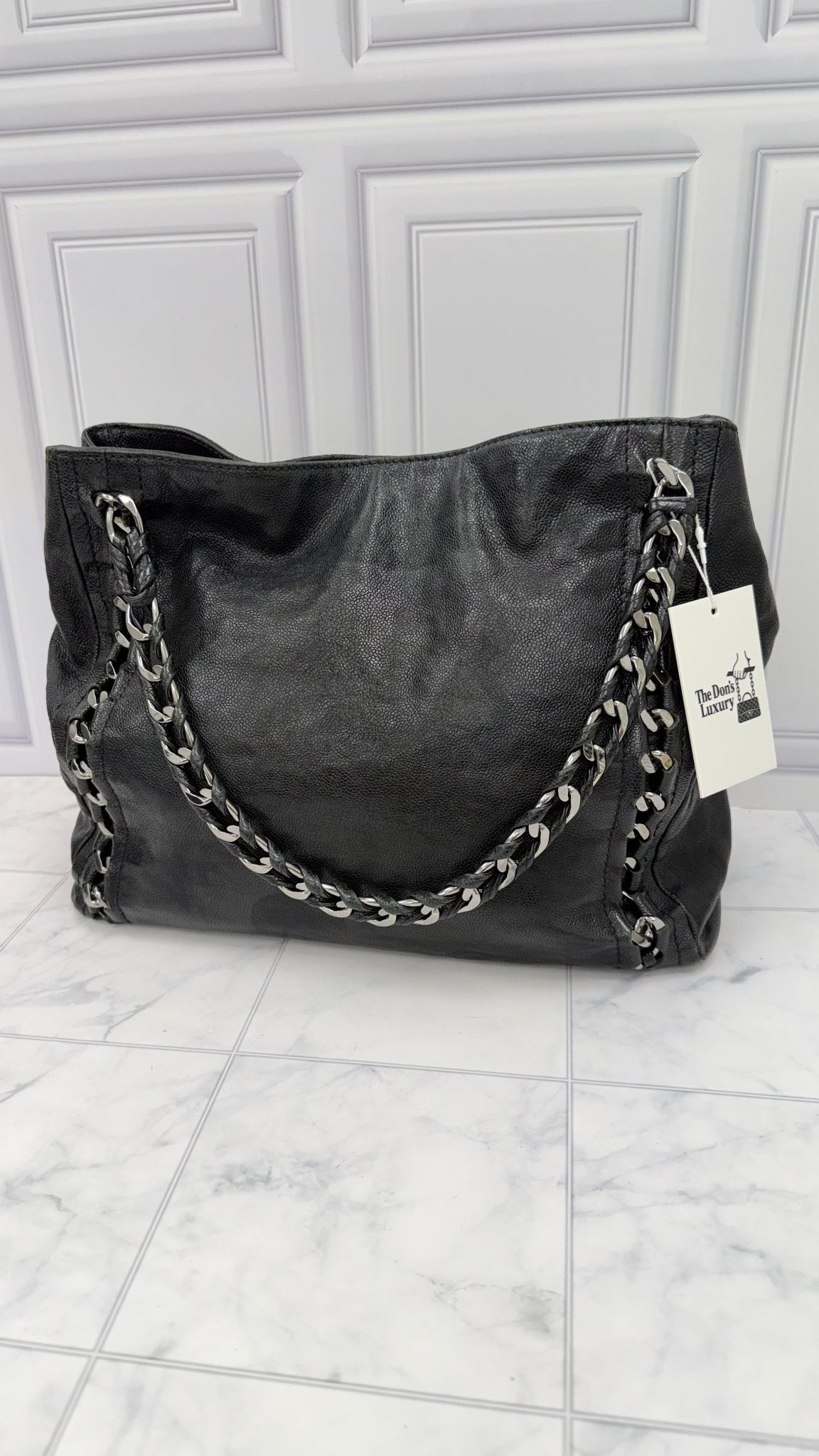 Chanel Black Caviar Leather CC Chain Shoulder Tote